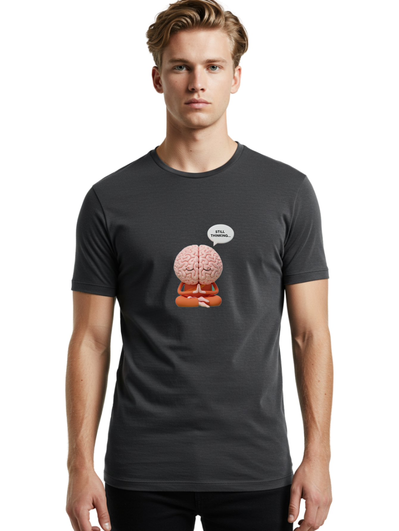 Still-Thinking-Brain-2 Men'S Graphic Tee, 100% Cotton, Comfortable Casual Summer Wear, Machine Washable, Brain Meditating, Thought Bubble, Still Thinking, Meditation Pose, Deep Thought, Mindfulness, Cognitive Function, Brain Power, Bab469