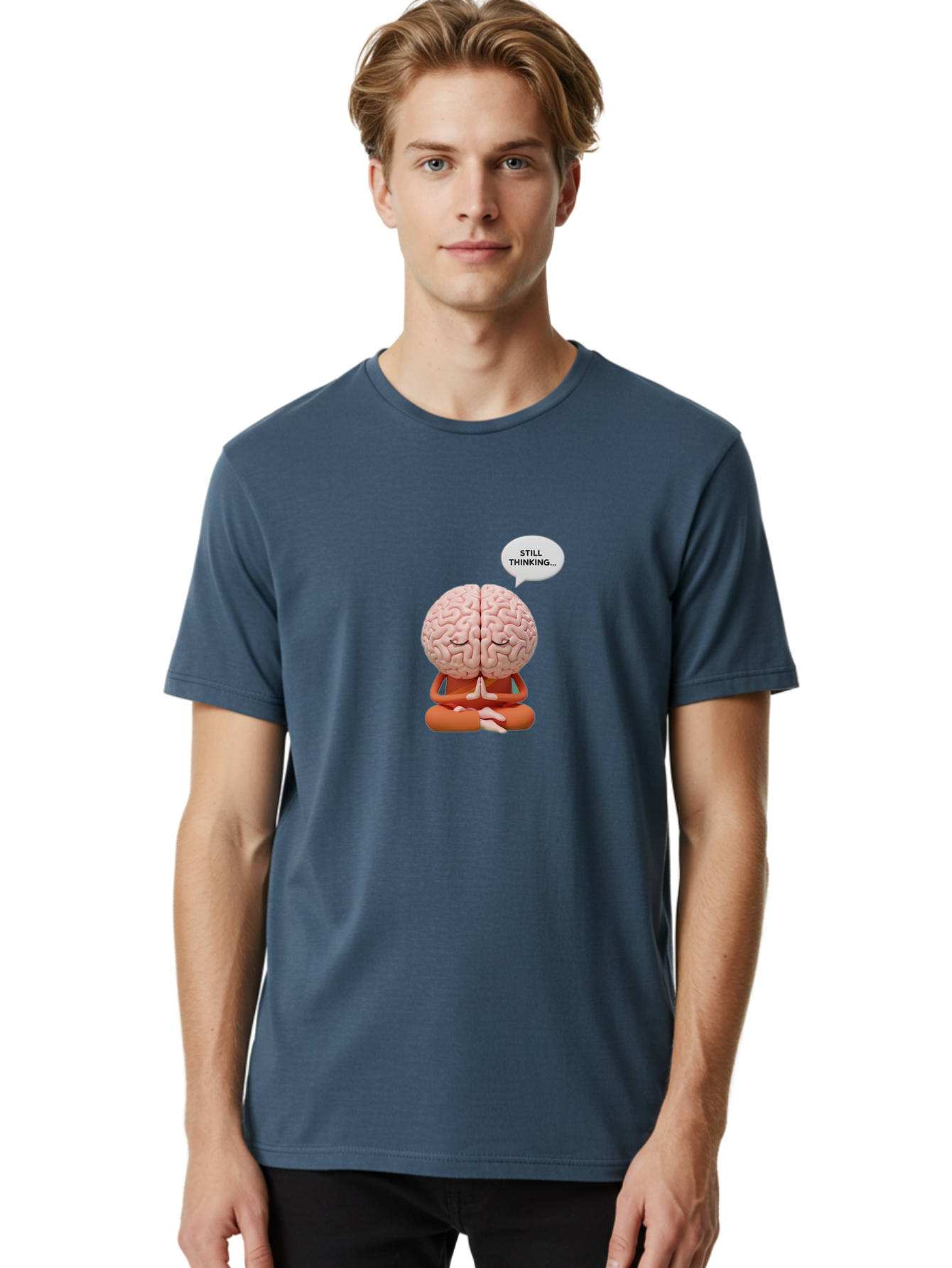Still-Thinking-Brain-2 Men'S Graphic Tee, 100% Cotton, Comfortable Casual Summer Wear, Machine Washable, Brain Meditating, Thought Bubble, Still Thinking, Meditation Pose, Deep Thought, Mindfulness, Cognitive Function, Brain Power, Bab469