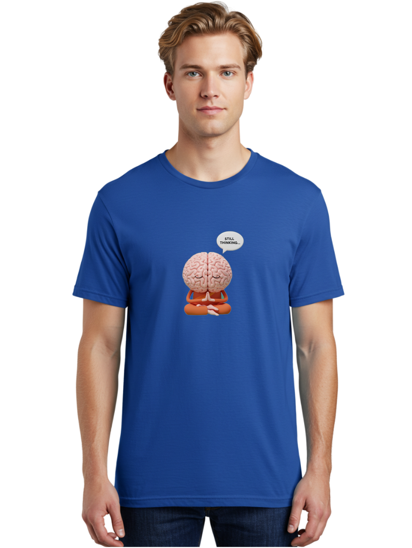Still-Thinking-Brain-2 Men'S Graphic Tee, 100% Cotton, Comfortable Casual Summer Wear, Machine Washable, Brain Meditating, Thought Bubble, Still Thinking, Meditation Pose, Deep Thought, Mindfulness, Cognitive Function, Brain Power, Bab469