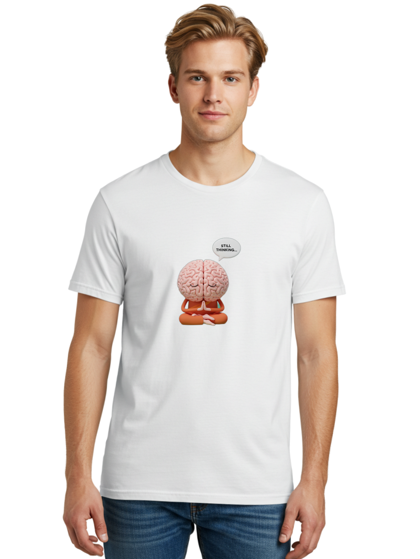 Still-Thinking-Brain-2 Men'S Graphic Tee, 100% Cotton, Comfortable Casual Summer Wear, Machine Washable, Brain Meditating, Thought Bubble, Still Thinking, Meditation Pose, Deep Thought, Mindfulness, Cognitive Function, Brain Power, Bab469