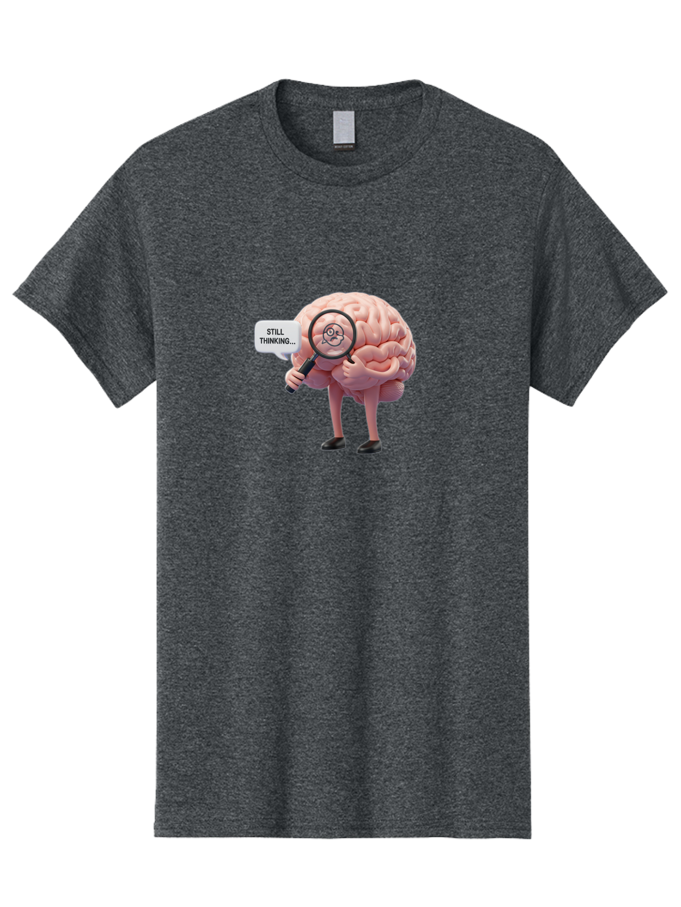 Still-Thinking-Brain-3 Men'S Graphic Tee, 100% Cotton, Comfortable Casual Summer Wear, Machine Washable, Human Brain Character, Deep Thinking, Problem Solving, Brain Analysis, Magnifying Glass, Thought Process, Cognitive Function, Bab470