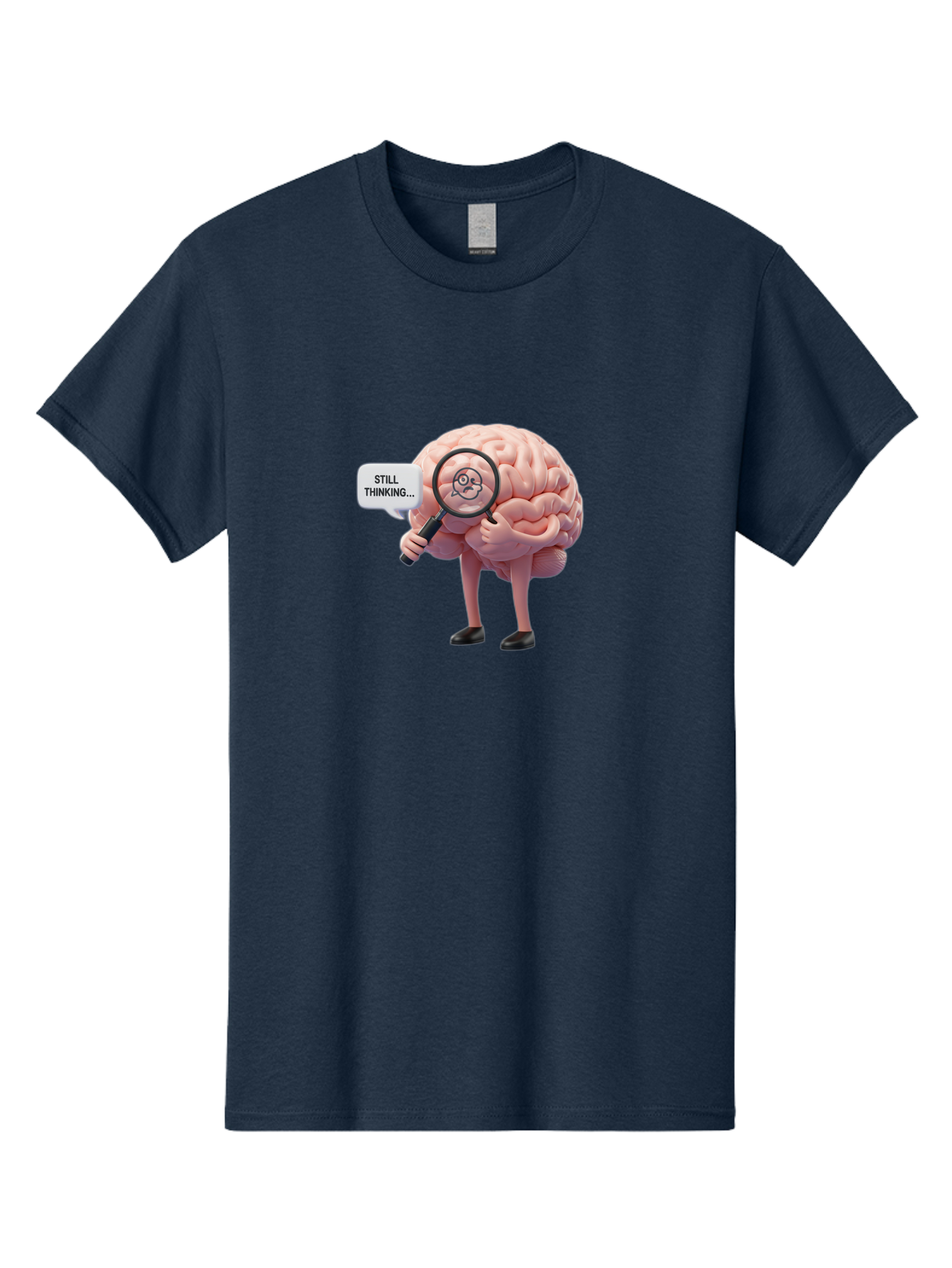 Still-Thinking-Brain-3 Men'S Graphic Tee, 100% Cotton, Comfortable Casual Summer Wear, Machine Washable, Human Brain Character, Deep Thinking, Problem Solving, Brain Analysis, Magnifying Glass, Thought Process, Cognitive Function, Bab470