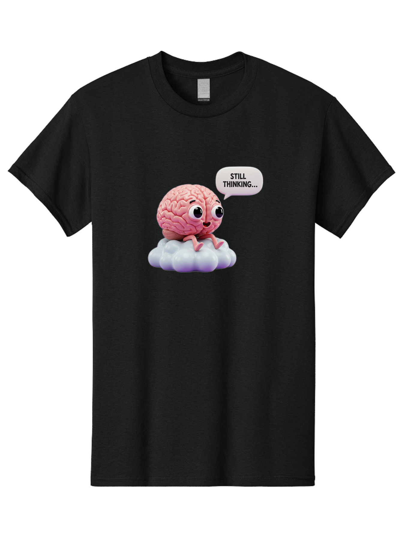 Still-Thinking-Brain Men'S Graphic Tee, 100% Cotton, Comfortable Casual Summer Wear, Machine Washable, Cartoon Brain, Thinking Face, Problem Solving, Decision Making, Critical Thinking, Cognitive Function, Brain Power, Funny Character, Bab471