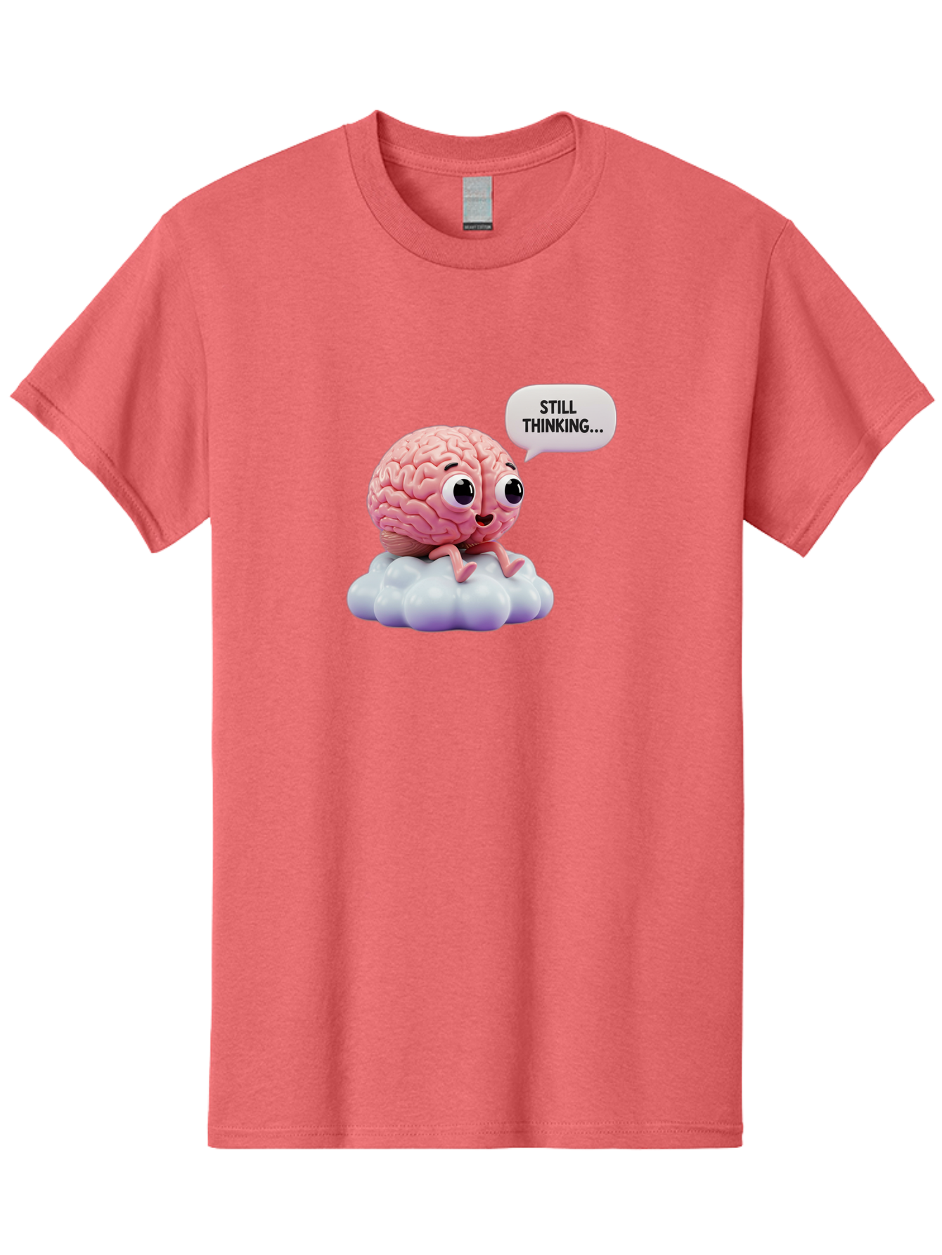 Still-Thinking-Brain Men'S Graphic Tee, 100% Cotton, Comfortable Casual Summer Wear, Machine Washable, Cartoon Brain, Thinking Face, Problem Solving, Decision Making, Critical Thinking, Cognitive Function, Brain Power, Funny Character, Bab471