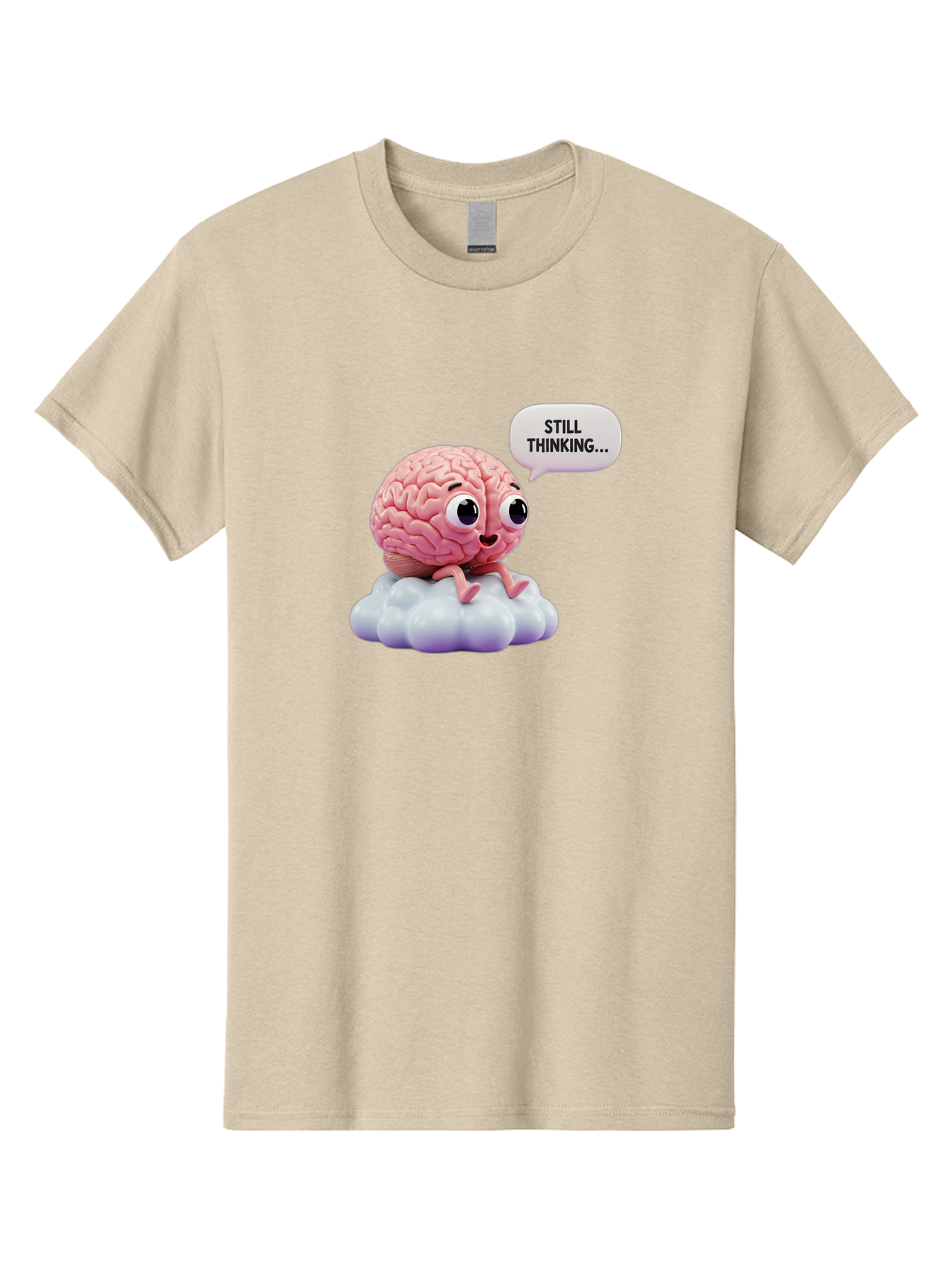 Still-Thinking-Brain Men'S Graphic Tee, 100% Cotton, Comfortable Casual Summer Wear, Machine Washable, Cartoon Brain, Thinking Face, Problem Solving, Decision Making, Critical Thinking, Cognitive Function, Brain Power, Funny Character, Bab471