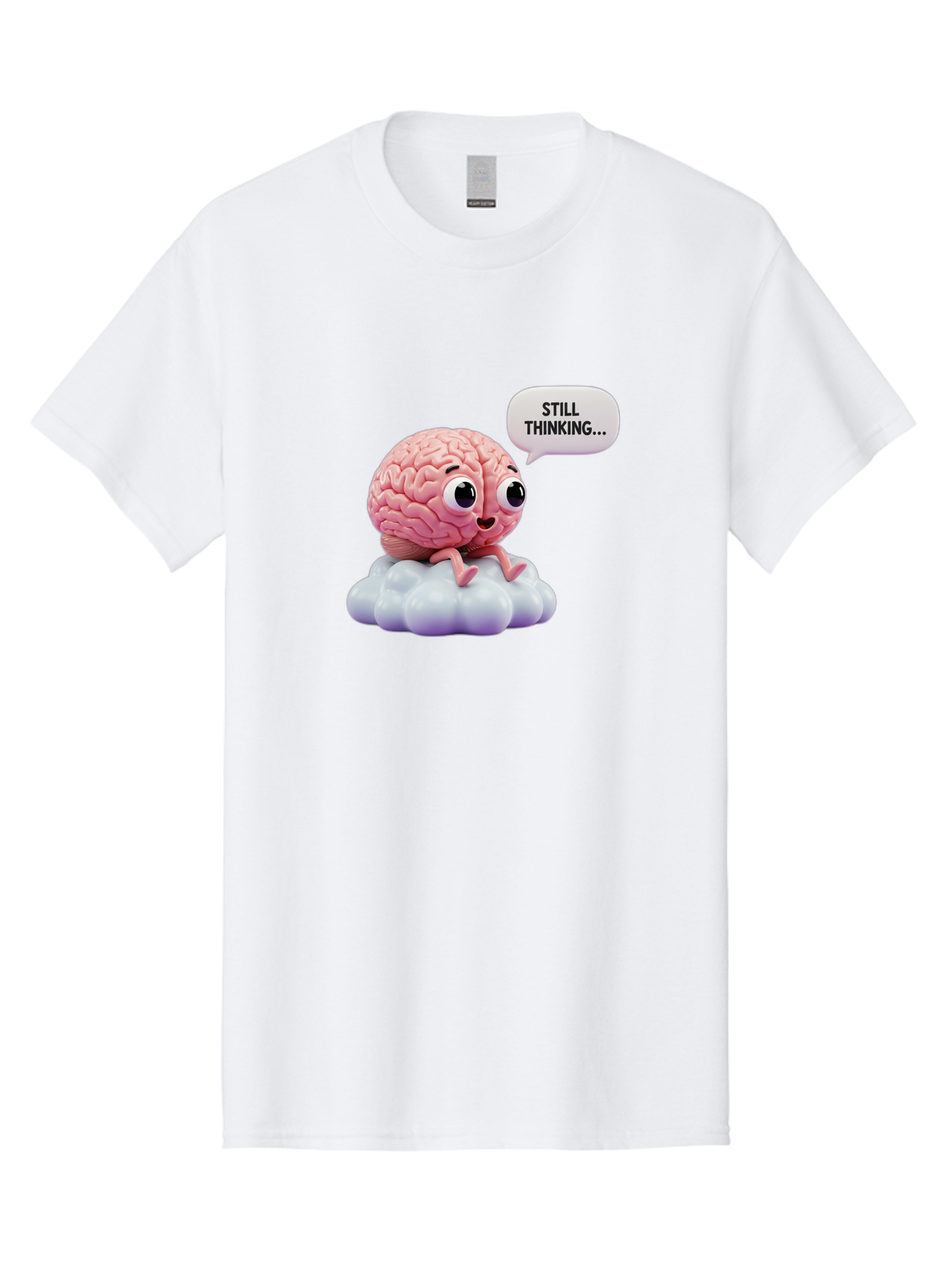 Still-Thinking-Brain Men'S Graphic Tee, 100% Cotton, Comfortable Casual Summer Wear, Machine Washable, Cartoon Brain, Thinking Face, Problem Solving, Decision Making, Critical Thinking, Cognitive Function, Brain Power, Funny Character, Bab471