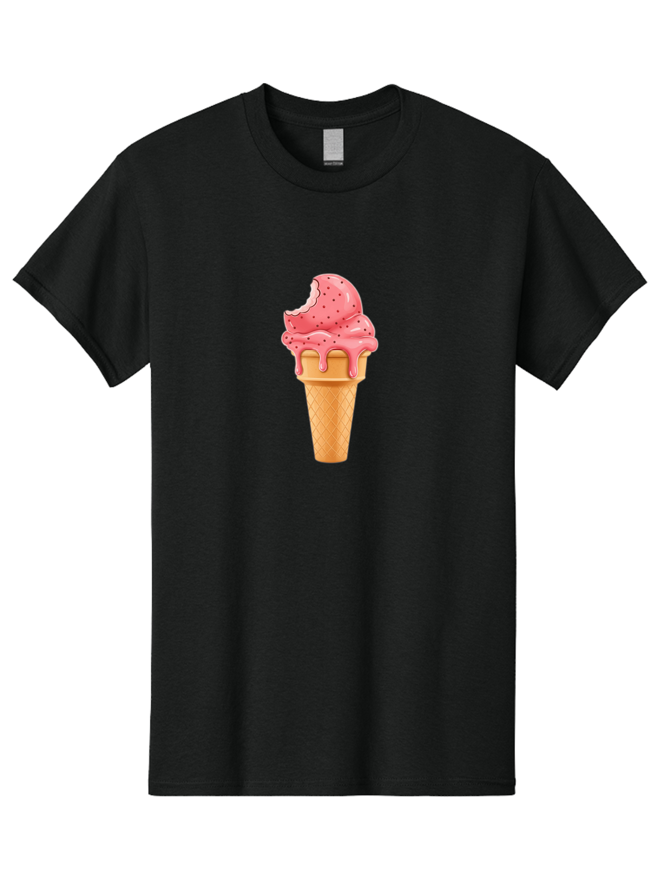 Strawberry-Ice-Cream-Cone Men'S Graphic Tee, 100% Cotton, Comfortable Casual Summer Wear, Machine Washable, Pink Strawberry Ice Cream, Melting Ice Cream, Waffle Cone, Sweet Treats, Dessert Lover, Summer Snack, Strawberry Flavor Bab473