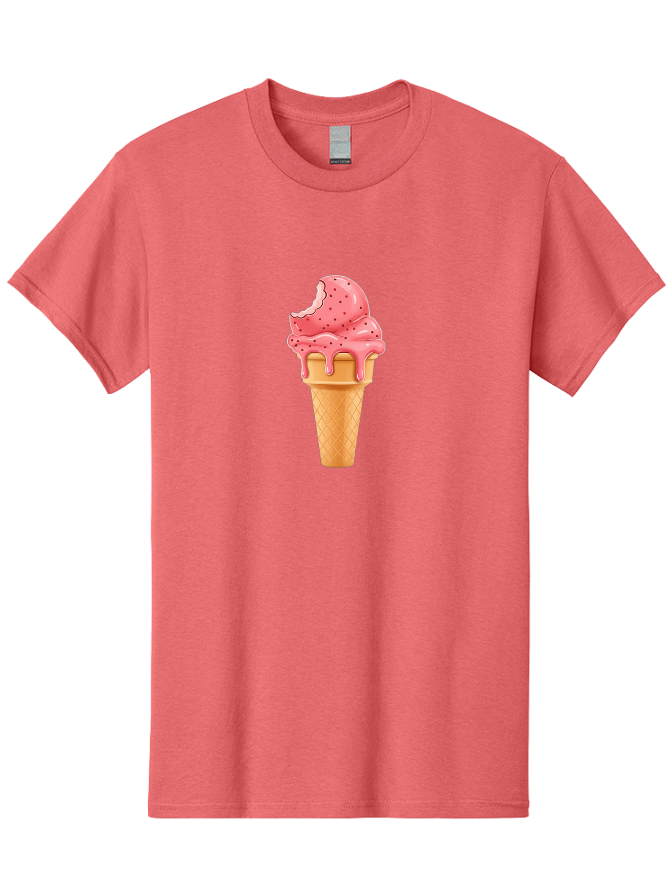 Strawberry-Ice-Cream-Cone Men'S Graphic Tee, 100% Cotton, Comfortable Casual Summer Wear, Machine Washable, Pink Strawberry Ice Cream, Melting Ice Cream, Waffle Cone, Sweet Treats, Dessert Lover, Summer Snack, Strawberry Flavor Bab473