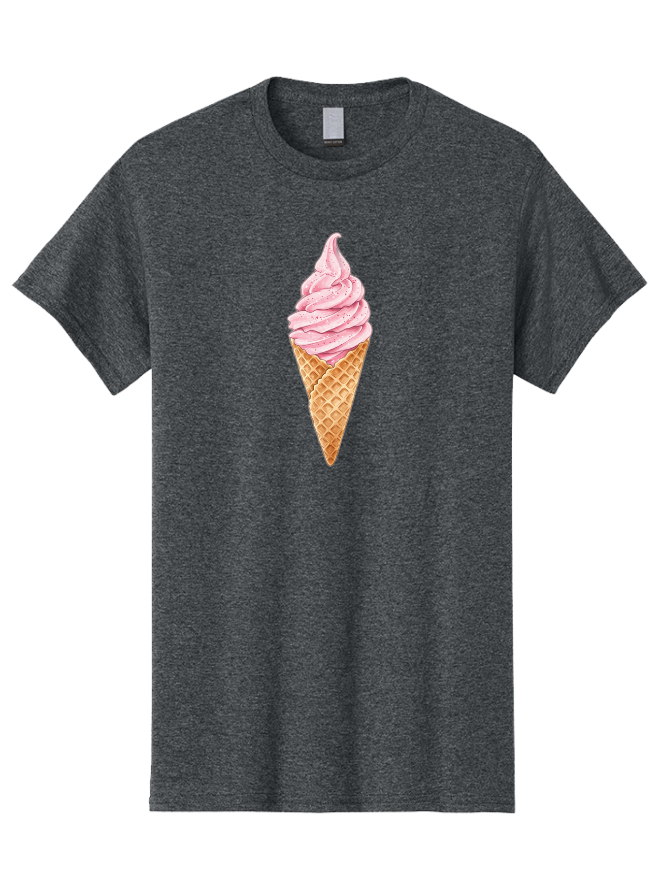 Strawberry-Soft-Serve-Cone Men'S Graphic Tee, 100% Cotton, Comfortable Casual Summer Wear, Machine Washable, Strawberry Soft-Serve Ice Cream, Waffle Cone, Sweet Treat, Dessert, Pink Ice Cream, Summer Snack, Frozen Yogurt, Cone, Ice Cream Cone Bab474