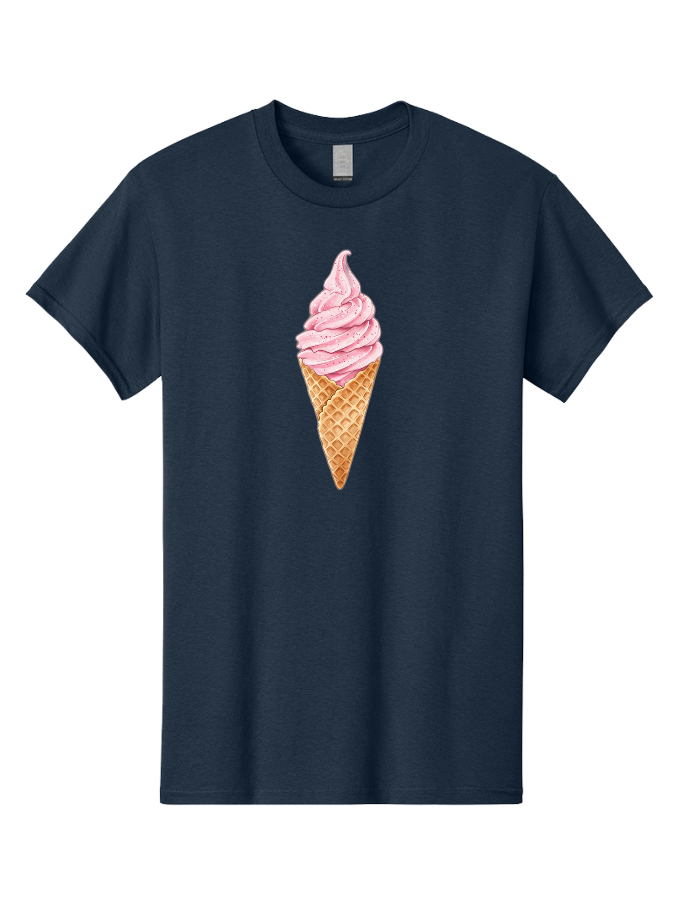 Strawberry-Soft-Serve-Cone Men'S Graphic Tee, 100% Cotton, Comfortable Casual Summer Wear, Machine Washable, Strawberry Soft-Serve Ice Cream, Waffle Cone, Sweet Treat, Dessert, Pink Ice Cream, Summer Snack, Frozen Yogurt, Cone, Ice Cream Cone Bab474