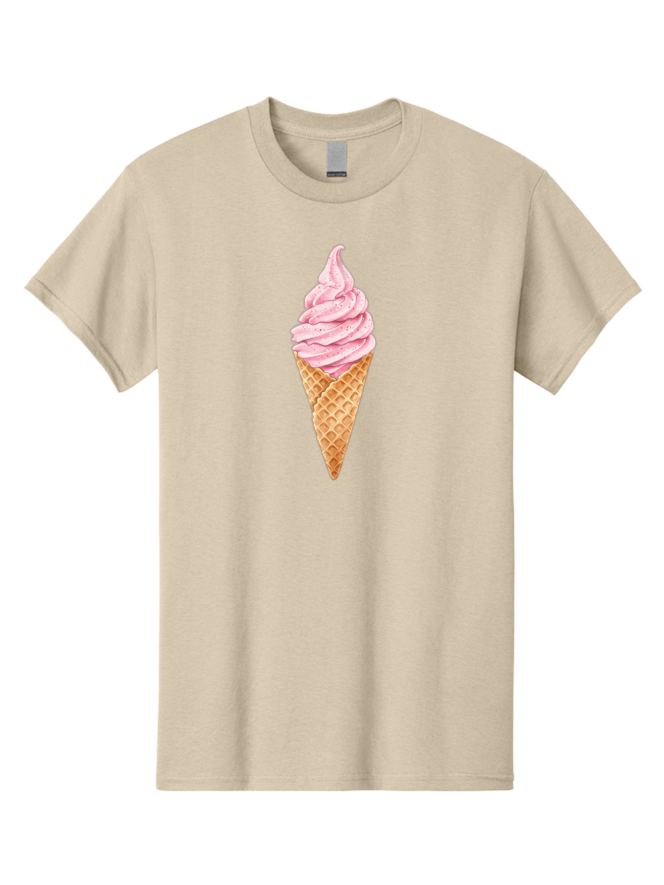 Strawberry-Soft-Serve-Cone Men'S Graphic Tee, 100% Cotton, Comfortable Casual Summer Wear, Machine Washable, Strawberry Soft-Serve Ice Cream, Waffle Cone, Sweet Treat, Dessert, Pink Ice Cream, Summer Snack, Frozen Yogurt, Cone, Ice Cream Cone Bab474