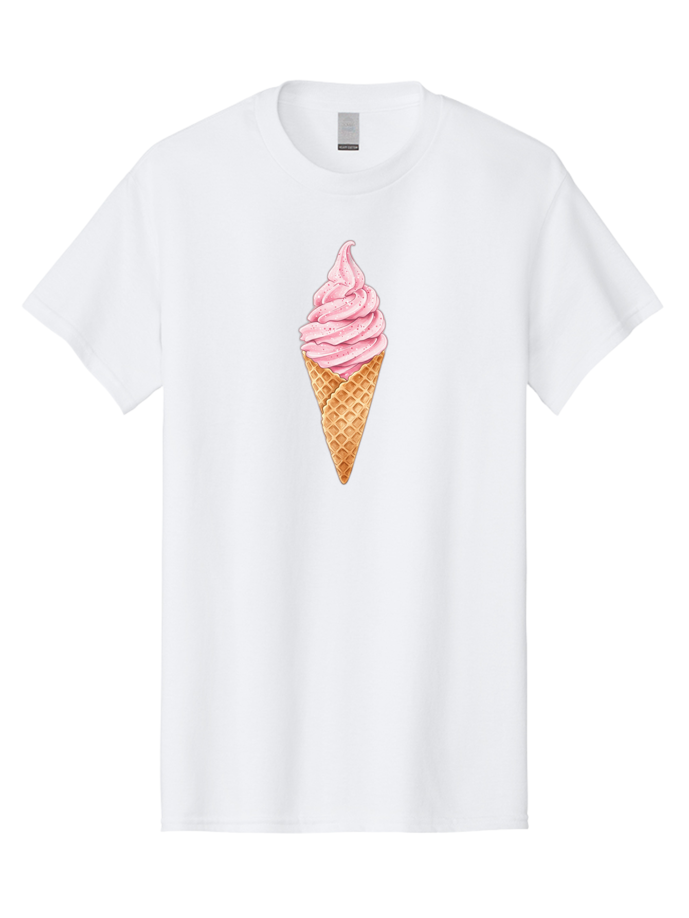 Strawberry-Soft-Serve-Cone Men'S Graphic Tee, 100% Cotton, Comfortable Casual Summer Wear, Machine Washable, Strawberry Soft-Serve Ice Cream, Waffle Cone, Sweet Treat, Dessert, Pink Ice Cream, Summer Snack, Frozen Yogurt, Cone, Ice Cream Cone Bab474