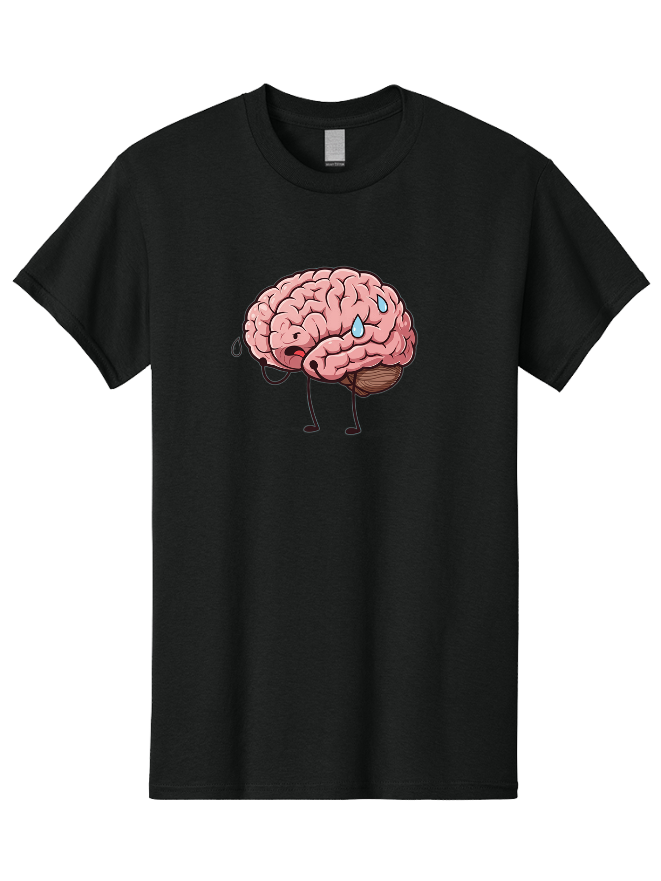 Stressed-Brain Men'S Graphic Tee, 100% Cotton, Comfortable Casual Summer Wear, Machine Washable, Stressed Brain, Worried Expression, Cartoon Brain, Mental Exhaustion, Brain Drain, Tiredness, Frustrated Face, Anthropomorphic Brain Bab475