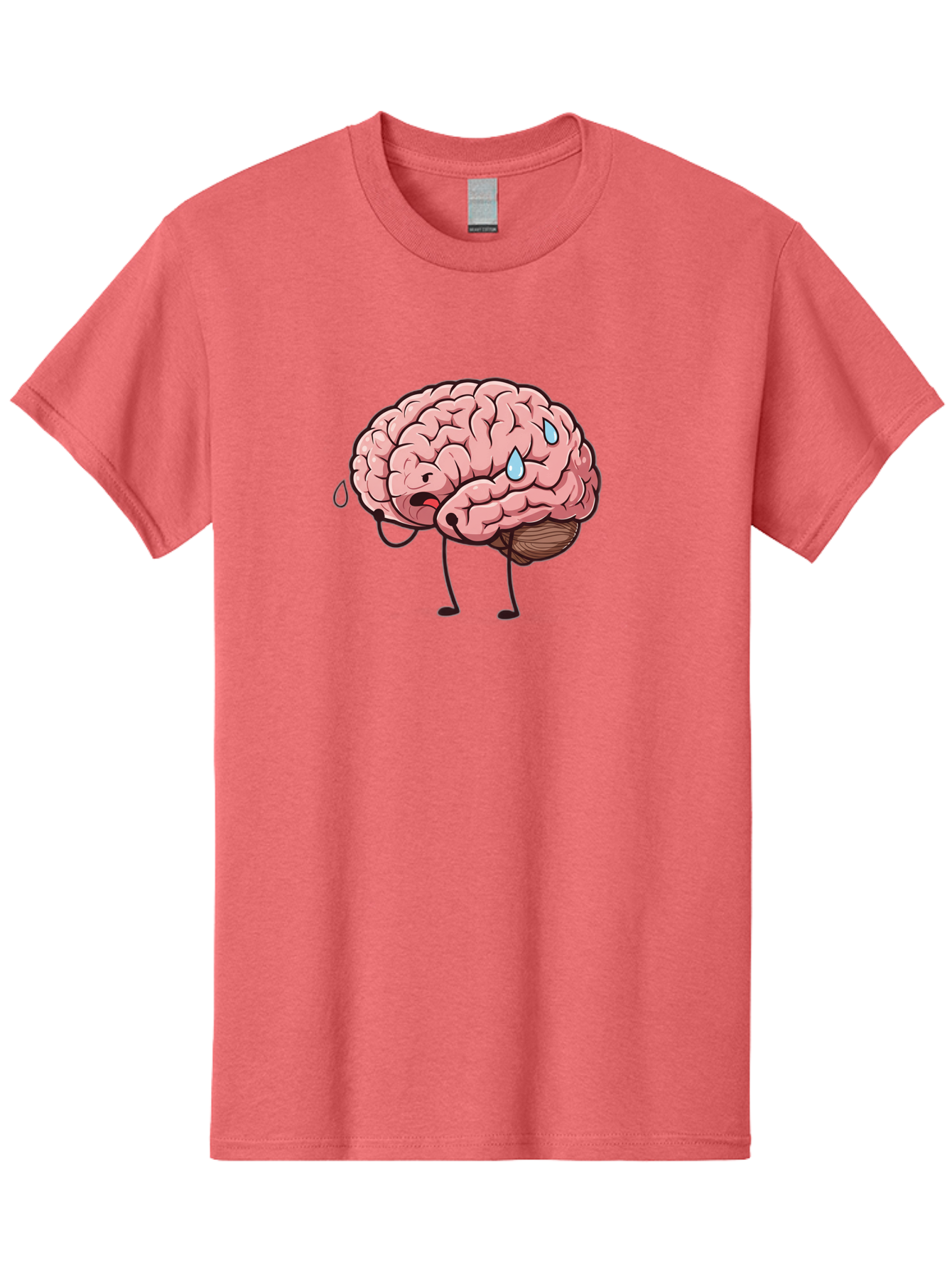 Stressed-Brain Men'S Graphic Tee, 100% Cotton, Comfortable Casual Summer Wear, Machine Washable, Stressed Brain, Worried Expression, Cartoon Brain, Mental Exhaustion, Brain Drain, Tiredness, Frustrated Face, Anthropomorphic Brain Bab475