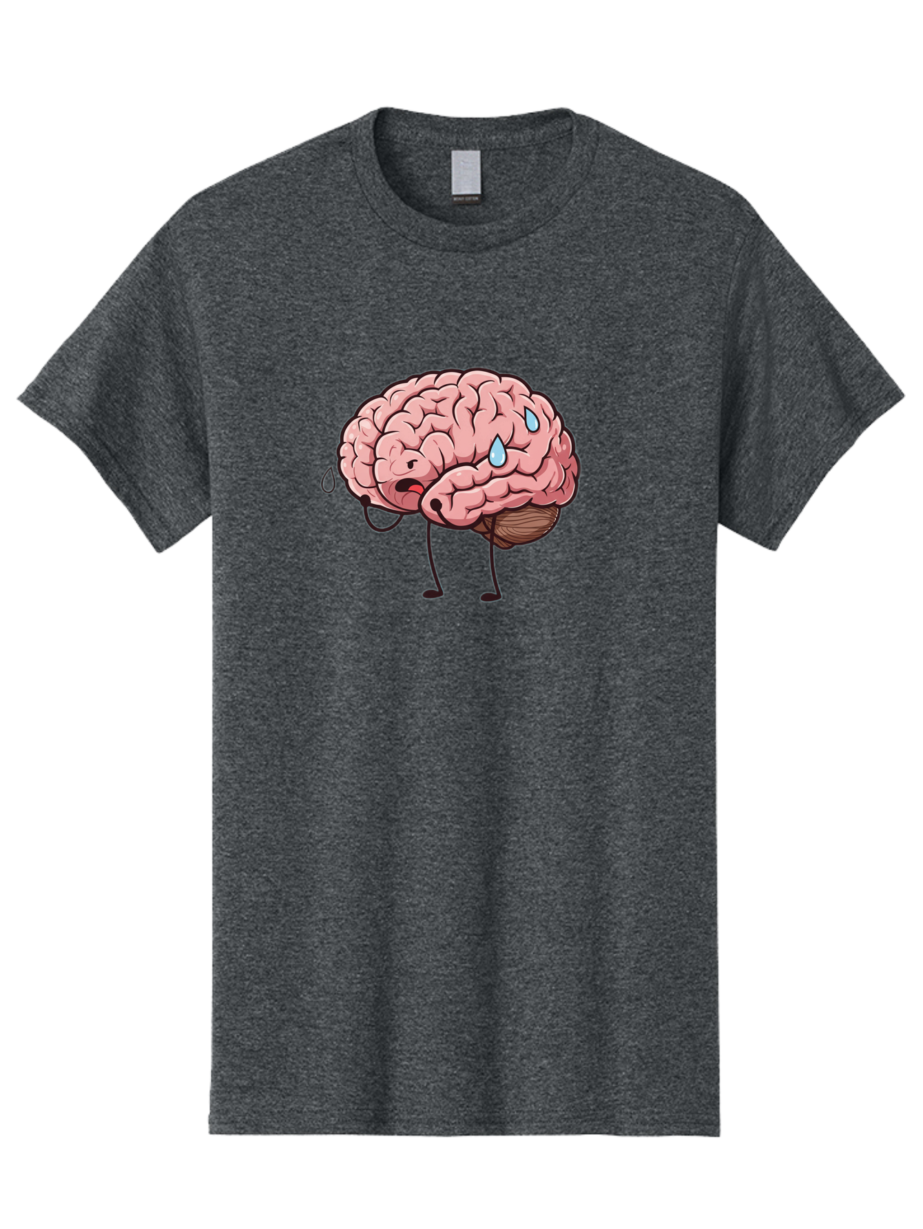 Stressed-Brain Men'S Graphic Tee, 100% Cotton, Comfortable Casual Summer Wear, Machine Washable, Stressed Brain, Worried Expression, Cartoon Brain, Mental Exhaustion, Brain Drain, Tiredness, Frustrated Face, Anthropomorphic Brain Bab475