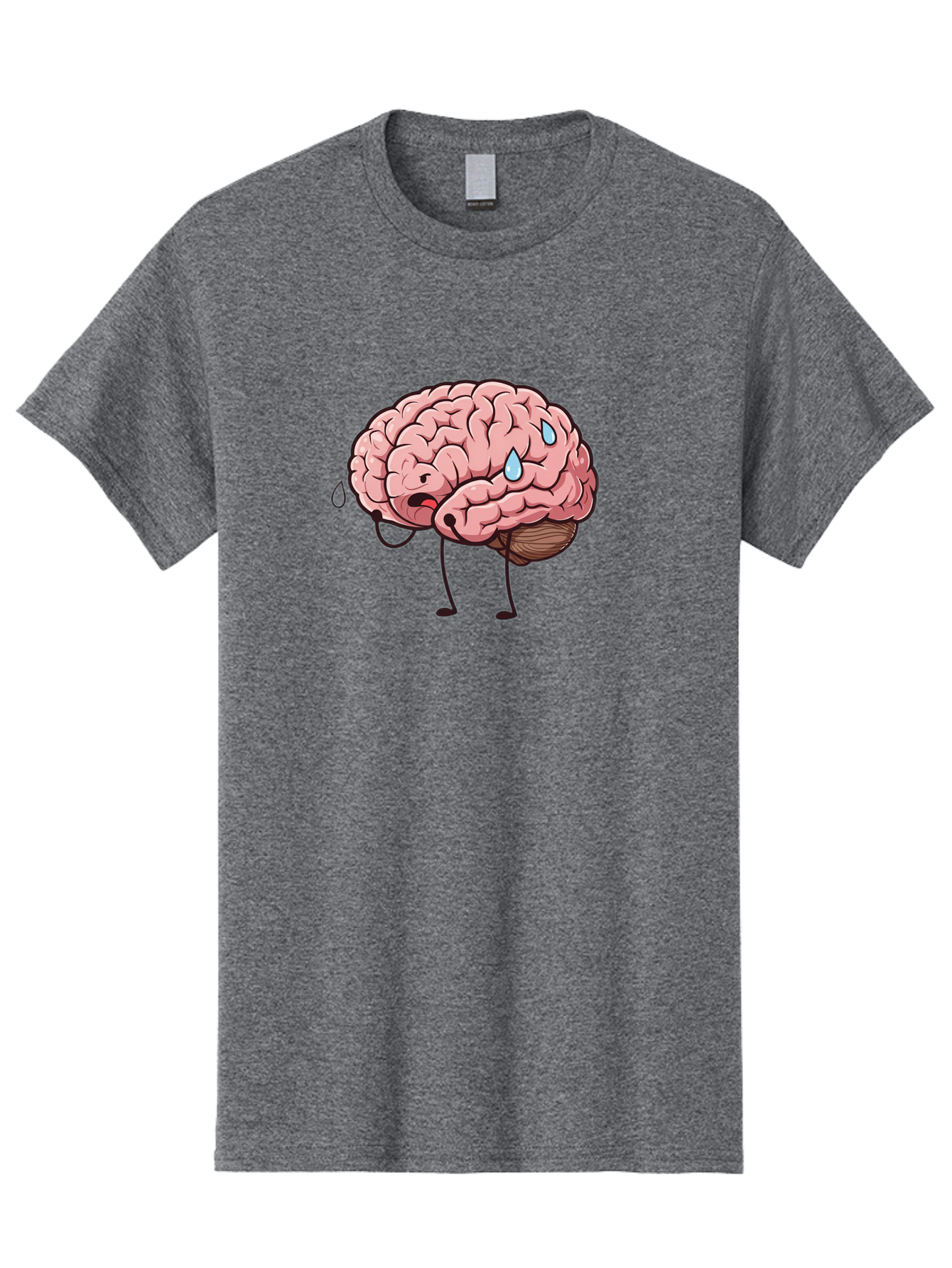 Stressed-Brain Men'S Graphic Tee, 100% Cotton, Comfortable Casual Summer Wear, Machine Washable, Stressed Brain, Worried Expression, Cartoon Brain, Mental Exhaustion, Brain Drain, Tiredness, Frustrated Face, Anthropomorphic Brain Bab475