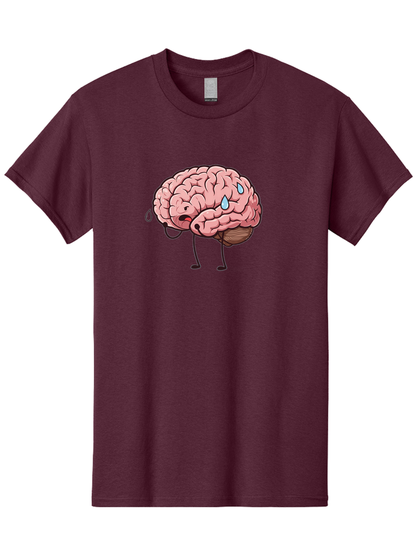 Stressed-Brain Men'S Graphic Tee, 100% Cotton, Comfortable Casual Summer Wear, Machine Washable, Stressed Brain, Worried Expression, Cartoon Brain, Mental Exhaustion, Brain Drain, Tiredness, Frustrated Face, Anthropomorphic Brain Bab475