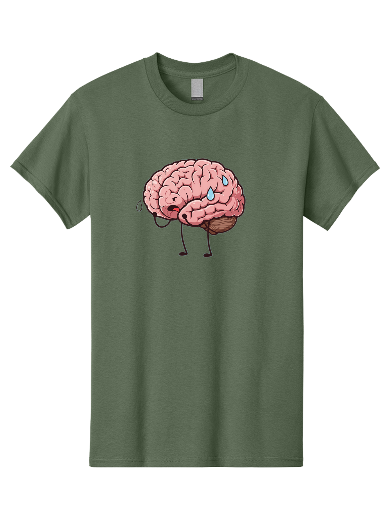 Stressed-Brain Men'S Graphic Tee, 100% Cotton, Comfortable Casual Summer Wear, Machine Washable, Stressed Brain, Worried Expression, Cartoon Brain, Mental Exhaustion, Brain Drain, Tiredness, Frustrated Face, Anthropomorphic Brain Bab475