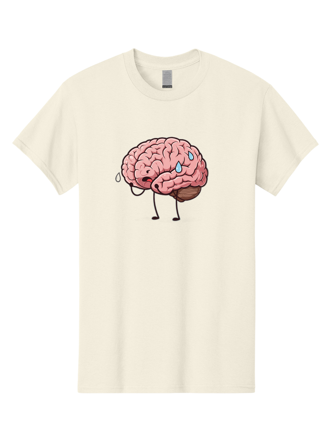 Stressed-Brain Men'S Graphic Tee, 100% Cotton, Comfortable Casual Summer Wear, Machine Washable, Stressed Brain, Worried Expression, Cartoon Brain, Mental Exhaustion, Brain Drain, Tiredness, Frustrated Face, Anthropomorphic Brain Bab475