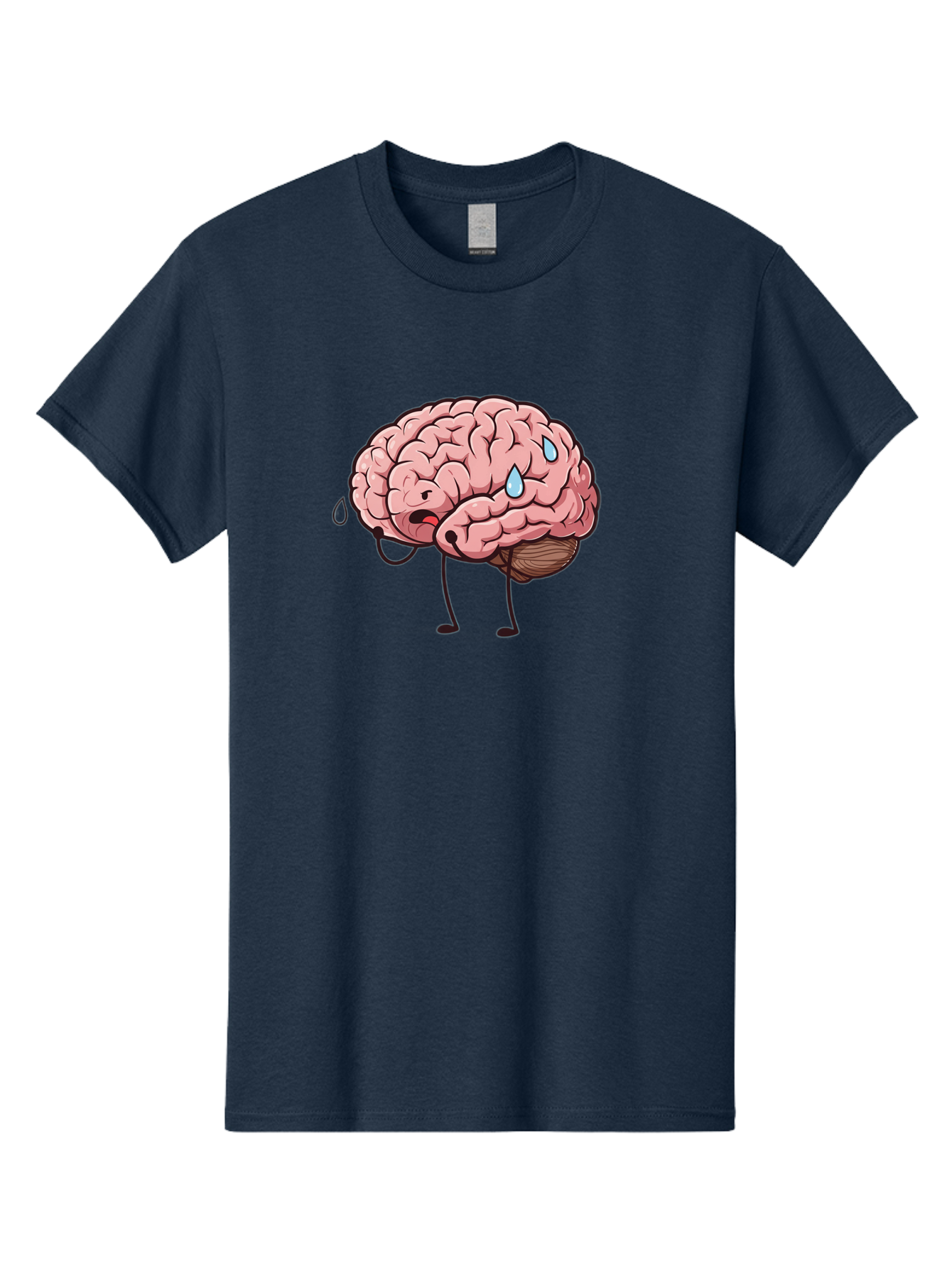 Stressed-Brain Men'S Graphic Tee, 100% Cotton, Comfortable Casual Summer Wear, Machine Washable, Stressed Brain, Worried Expression, Cartoon Brain, Mental Exhaustion, Brain Drain, Tiredness, Frustrated Face, Anthropomorphic Brain Bab475