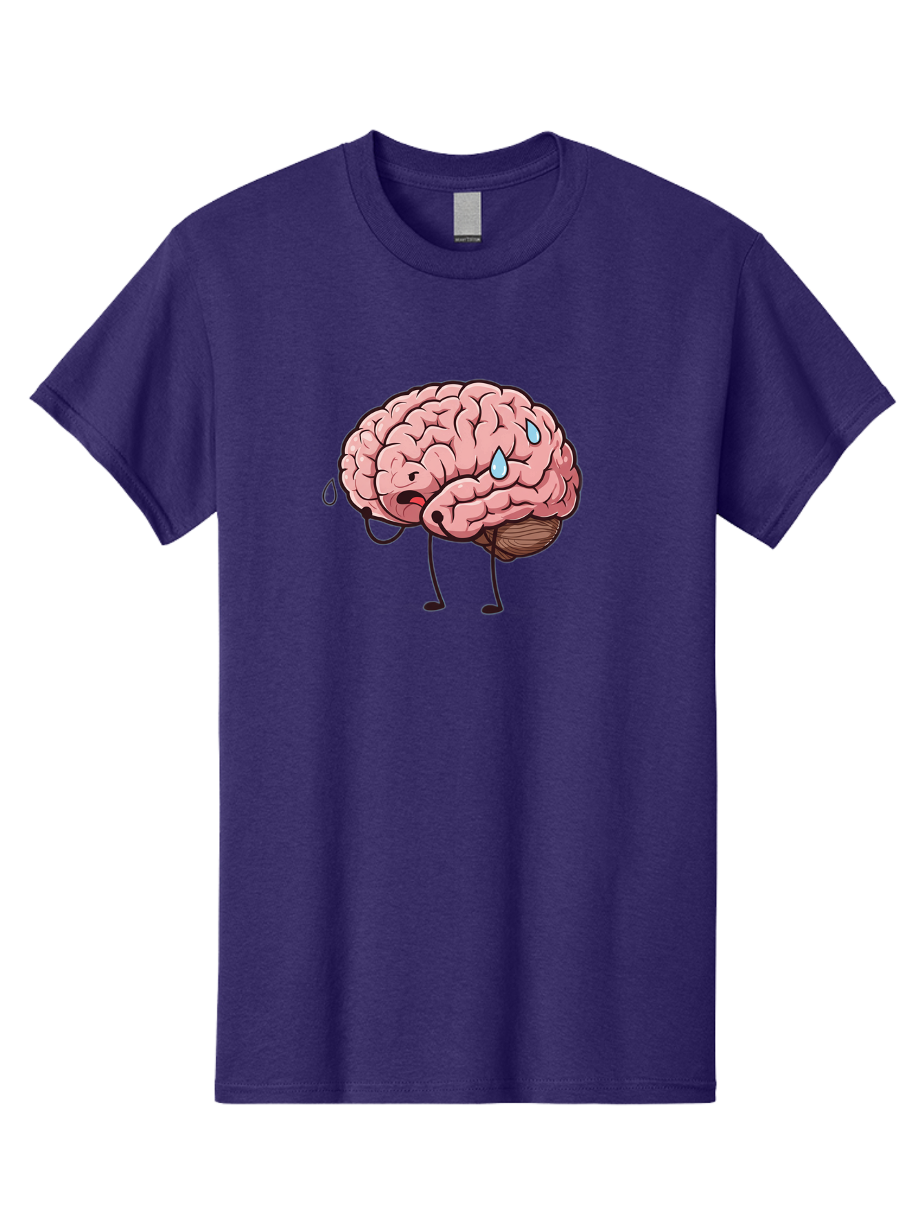 Stressed-Brain Men'S Graphic Tee, 100% Cotton, Comfortable Casual Summer Wear, Machine Washable, Stressed Brain, Worried Expression, Cartoon Brain, Mental Exhaustion, Brain Drain, Tiredness, Frustrated Face, Anthropomorphic Brain Bab475