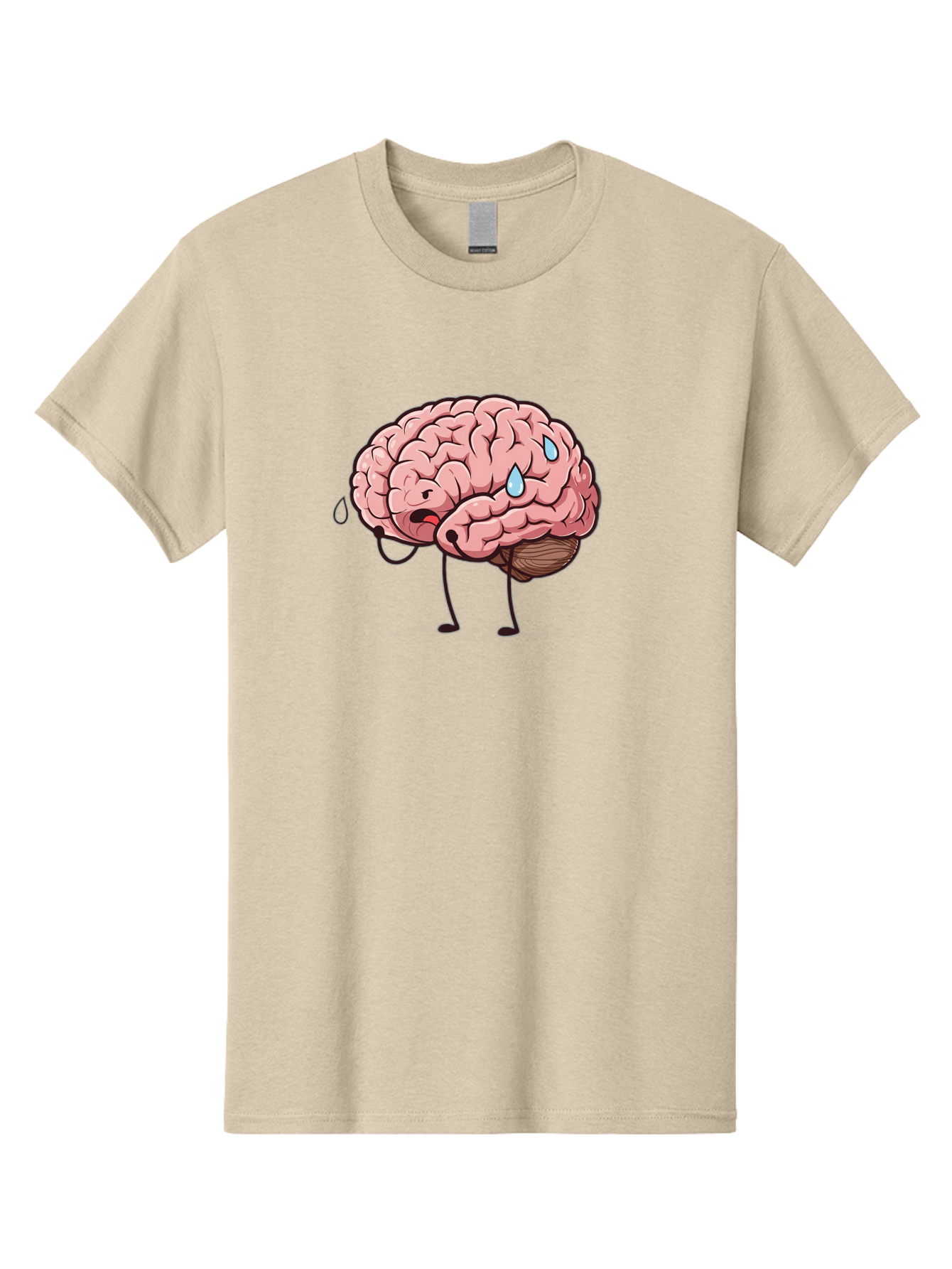 Stressed-Brain Men'S Graphic Tee, 100% Cotton, Comfortable Casual Summer Wear, Machine Washable, Stressed Brain, Worried Expression, Cartoon Brain, Mental Exhaustion, Brain Drain, Tiredness, Frustrated Face, Anthropomorphic Brain Bab475