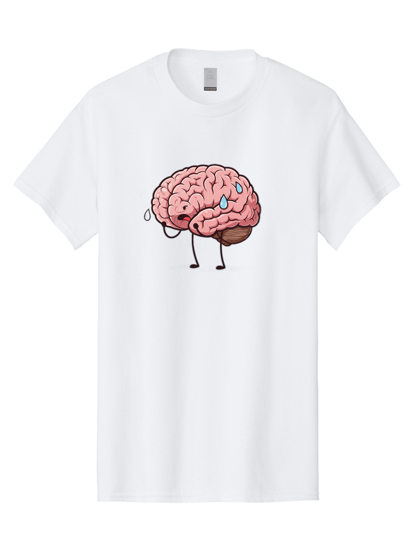 Stressed-Brain Men'S Graphic Tee, 100% Cotton, Comfortable Casual Summer Wear, Machine Washable, Stressed Brain, Worried Expression, Cartoon Brain, Mental Exhaustion, Brain Drain, Tiredness, Frustrated Face, Anthropomorphic Brain Bab475