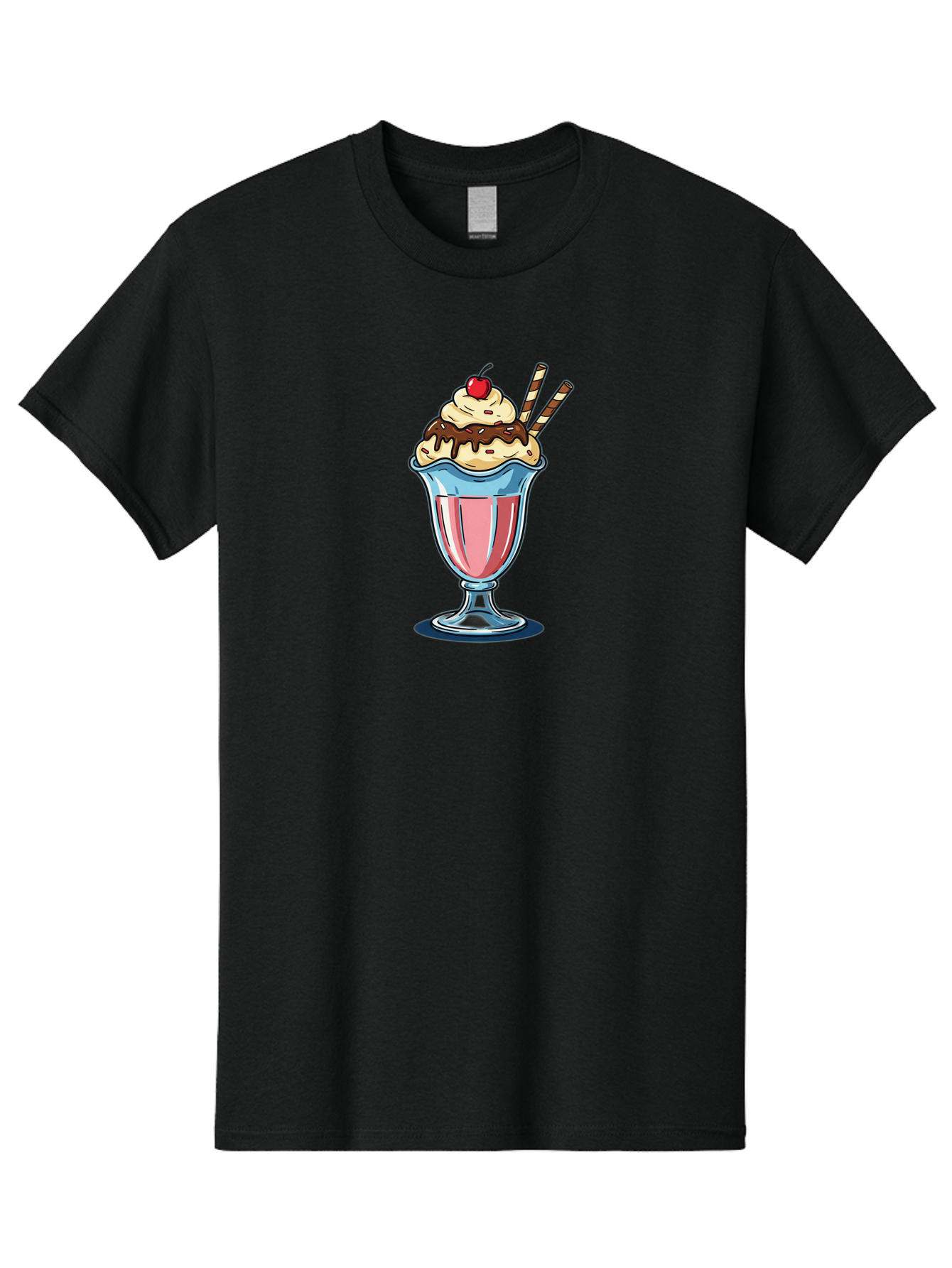 Sundae Men'S Graphic Tee, 100% Cotton, Comfortable Casual Summer Wear, Machine Washable, Sundae Glass, Pink Milkshake, Whipped Cream, Chocolate Sauce, Cherry On Top, Striped Straws, Sweet Treat, Dessert, Cold Drink, Creamy Texture, Bab478