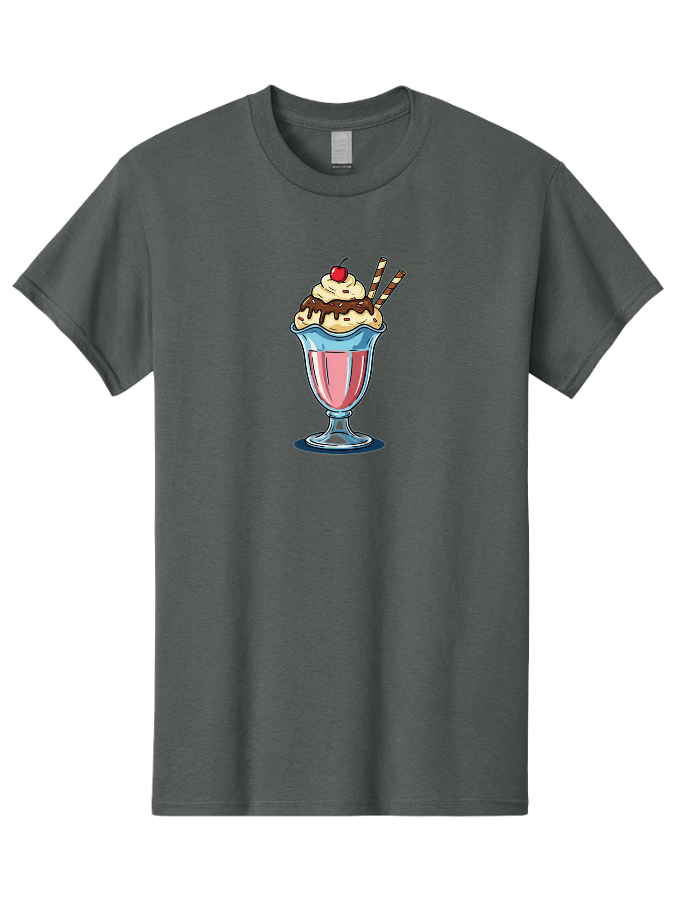Sundae Men'S Graphic Tee, 100% Cotton, Comfortable Casual Summer Wear, Machine Washable, Sundae Glass, Pink Milkshake, Whipped Cream, Chocolate Sauce, Cherry On Top, Striped Straws, Sweet Treat, Dessert, Cold Drink, Creamy Texture, Bab478