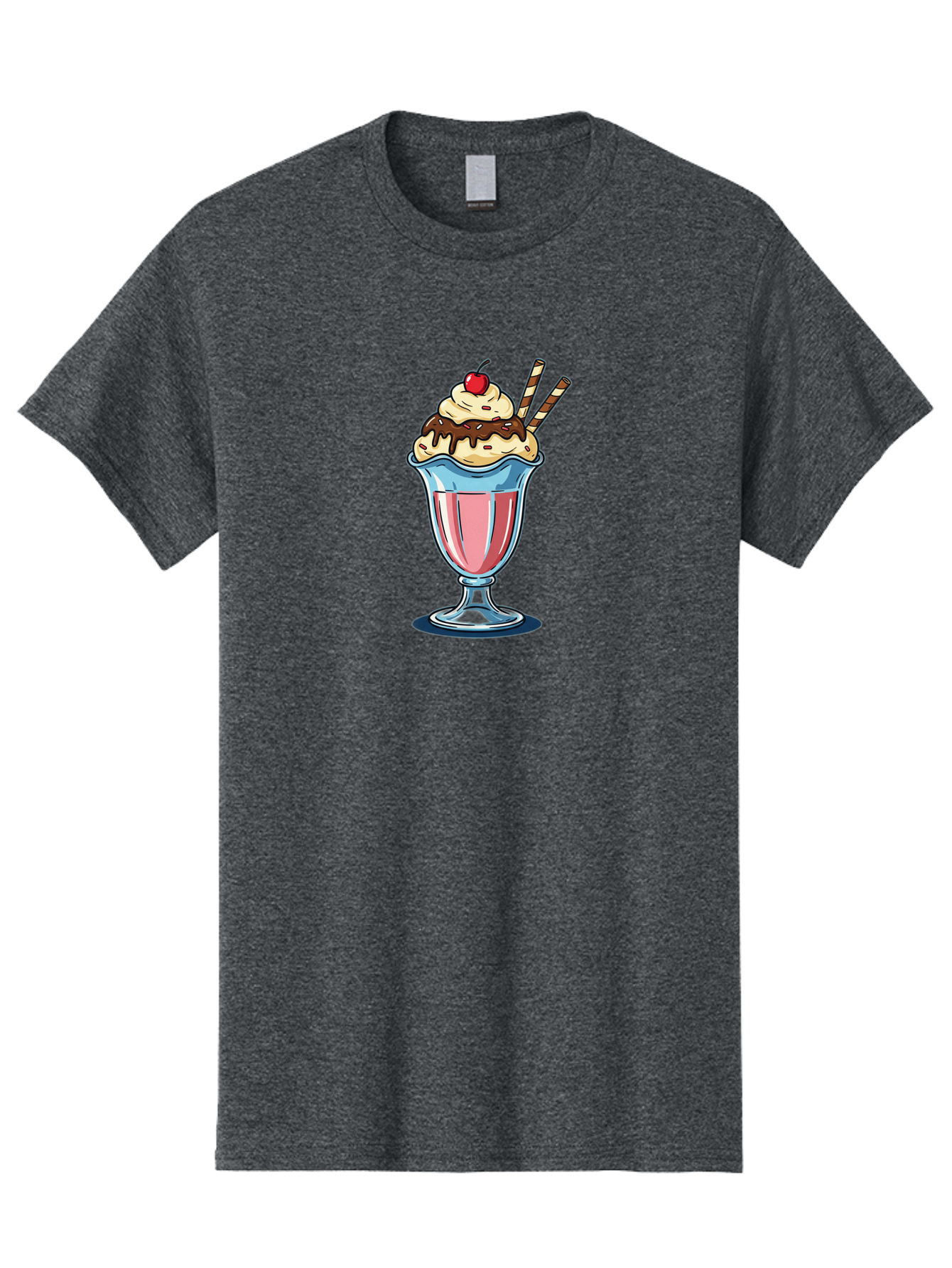 Sundae Men'S Graphic Tee, 100% Cotton, Comfortable Casual Summer Wear, Machine Washable, Sundae Glass, Pink Milkshake, Whipped Cream, Chocolate Sauce, Cherry On Top, Striped Straws, Sweet Treat, Dessert, Cold Drink, Creamy Texture, Bab478