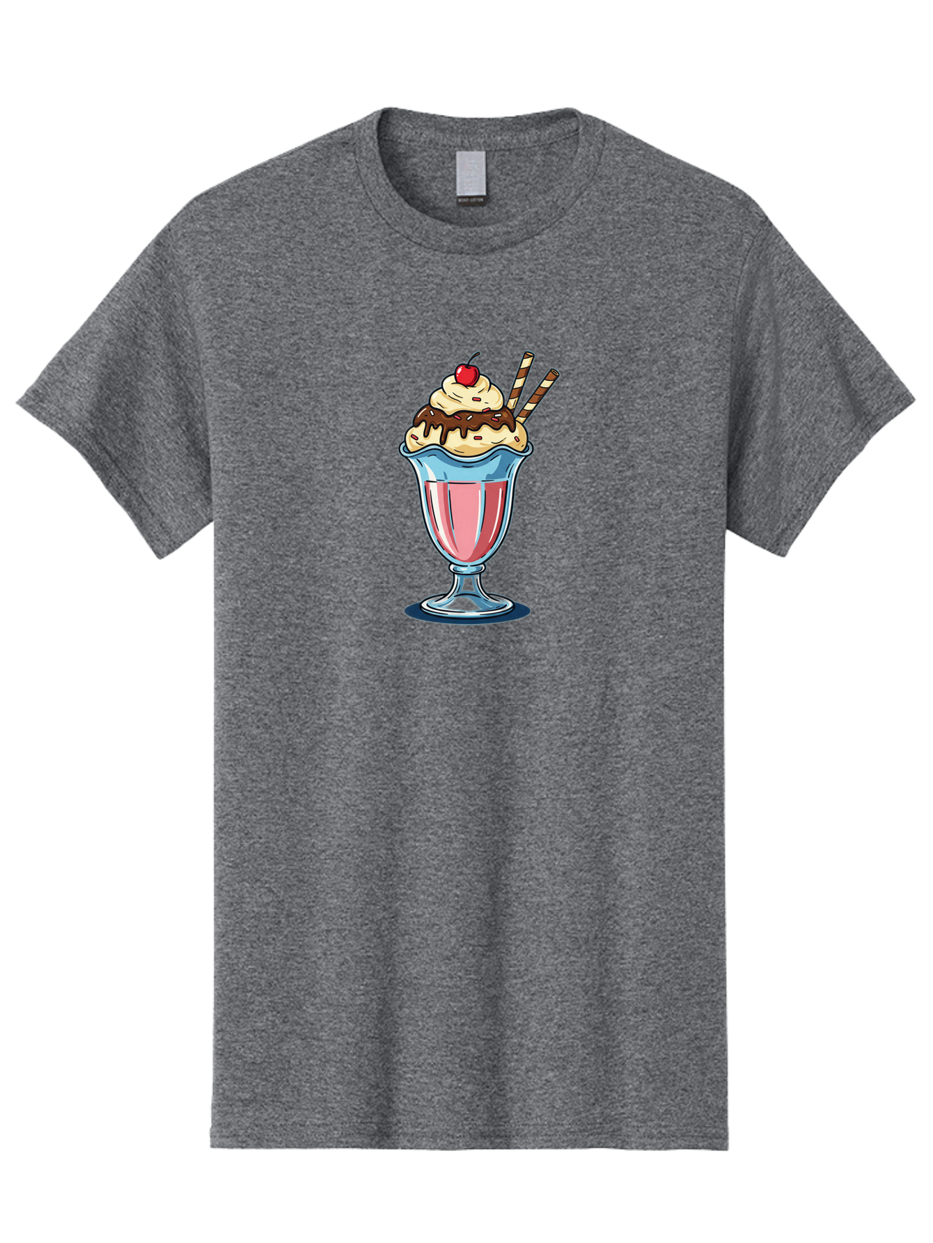Sundae Men'S Graphic Tee, 100% Cotton, Comfortable Casual Summer Wear, Machine Washable, Sundae Glass, Pink Milkshake, Whipped Cream, Chocolate Sauce, Cherry On Top, Striped Straws, Sweet Treat, Dessert, Cold Drink, Creamy Texture, Bab478
