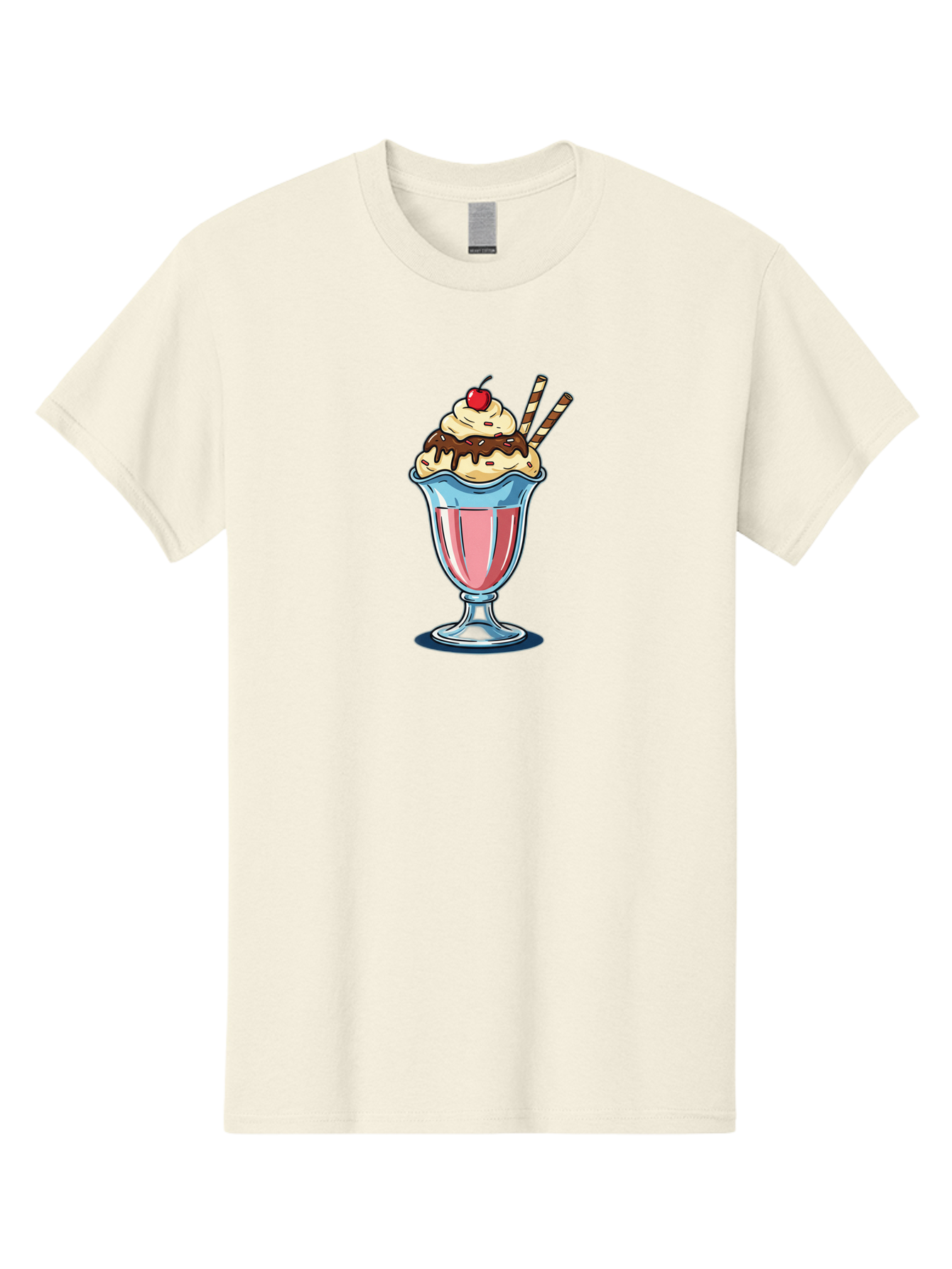 Sundae Men'S Graphic Tee, 100% Cotton, Comfortable Casual Summer Wear, Machine Washable, Sundae Glass, Pink Milkshake, Whipped Cream, Chocolate Sauce, Cherry On Top, Striped Straws, Sweet Treat, Dessert, Cold Drink, Creamy Texture, Bab478