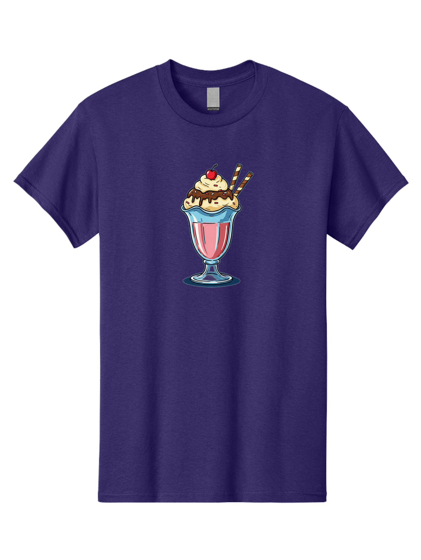 Sundae Men'S Graphic Tee, 100% Cotton, Comfortable Casual Summer Wear, Machine Washable, Sundae Glass, Pink Milkshake, Whipped Cream, Chocolate Sauce, Cherry On Top, Striped Straws, Sweet Treat, Dessert, Cold Drink, Creamy Texture, Bab478