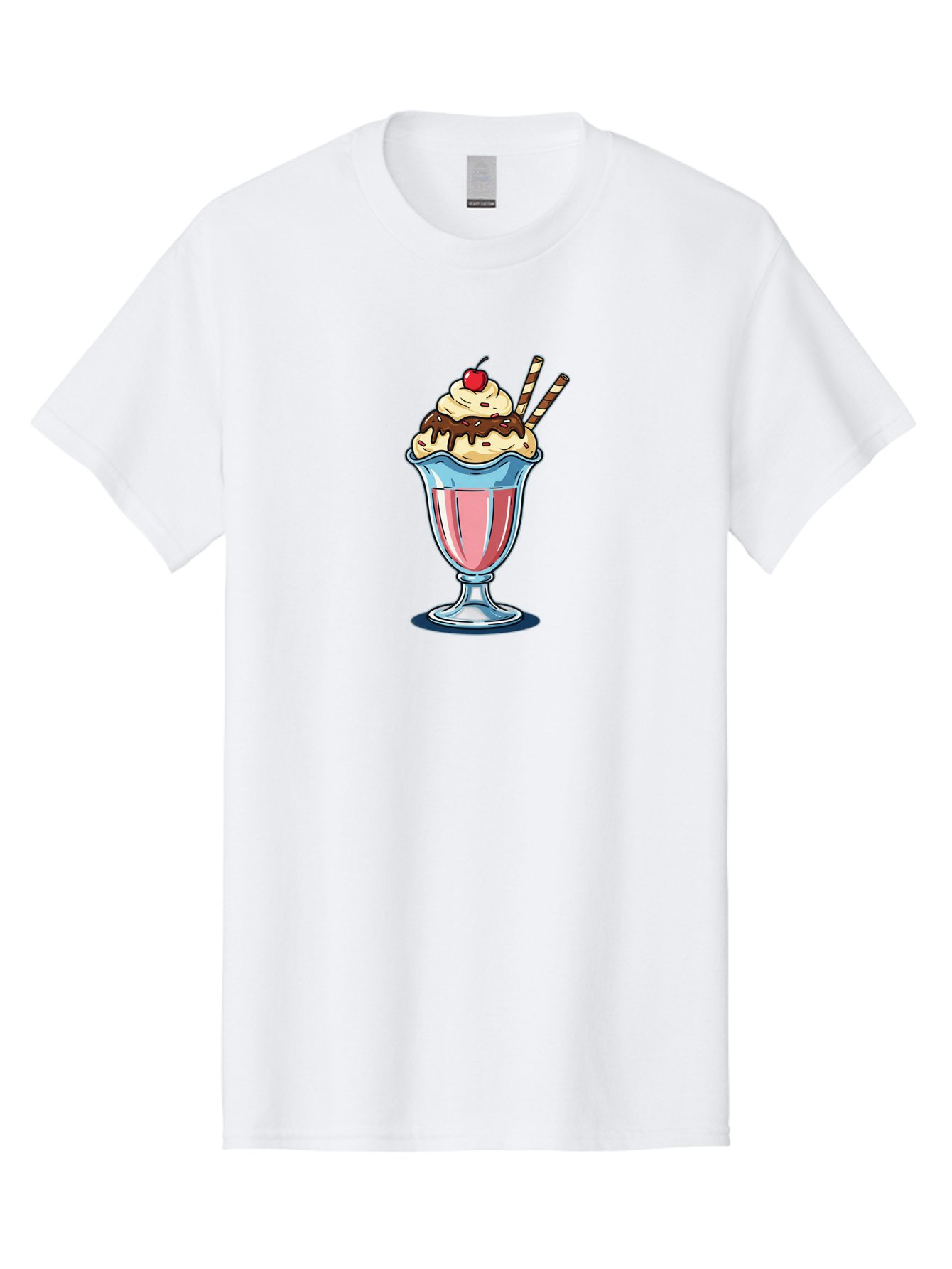 Sundae Men'S Graphic Tee, 100% Cotton, Comfortable Casual Summer Wear, Machine Washable, Sundae Glass, Pink Milkshake, Whipped Cream, Chocolate Sauce, Cherry On Top, Striped Straws, Sweet Treat, Dessert, Cold Drink, Creamy Texture, Bab478