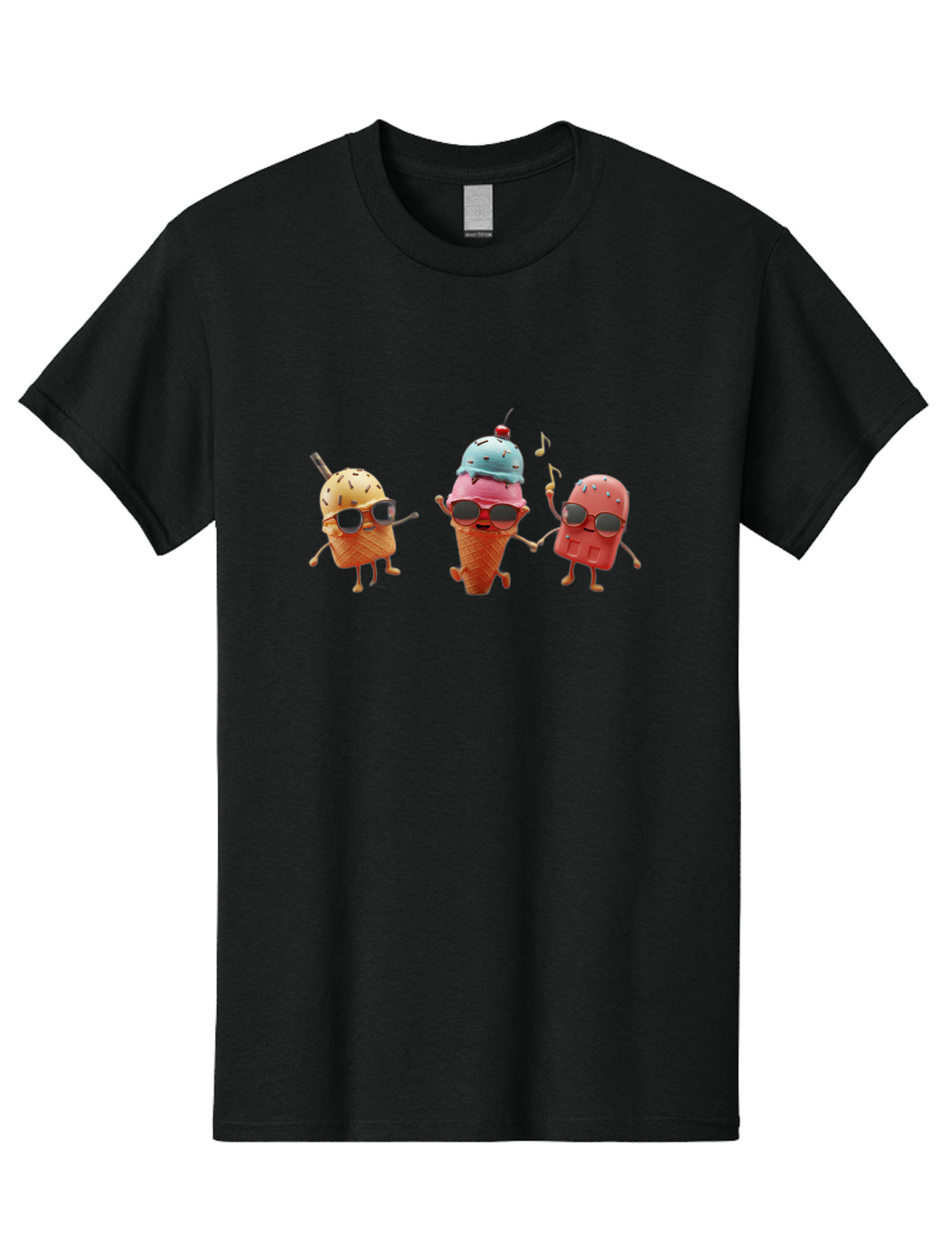 Sunglasses-Ice-Cream Men'S Graphic Tee, 100% Cotton, Comfortable Casual Summer Wear, Machine Washable, Fun Ice Cream Characters, Cool Shades, Summertime Vibes, Dancing Treats, Playful Dessert, Sweet Indulgence, Frozen Fun Bab480