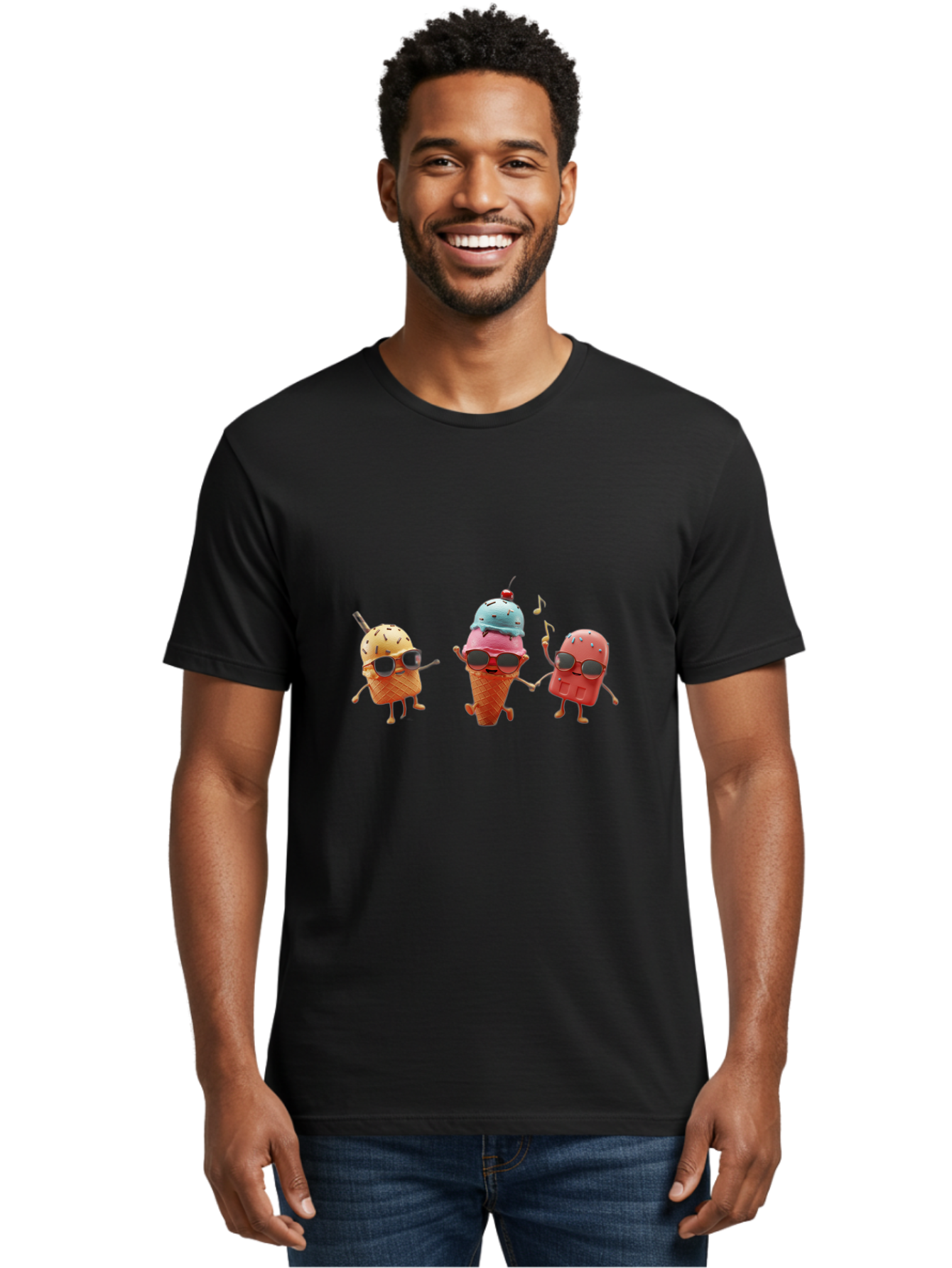 Sunglasses-Ice-Cream Men'S Graphic Tee, 100% Cotton, Comfortable Casual Summer Wear, Machine Washable, Fun Ice Cream Characters, Cool Shades, Summertime Vibes, Dancing Treats, Playful Dessert, Sweet Indulgence, Frozen Fun Bab480