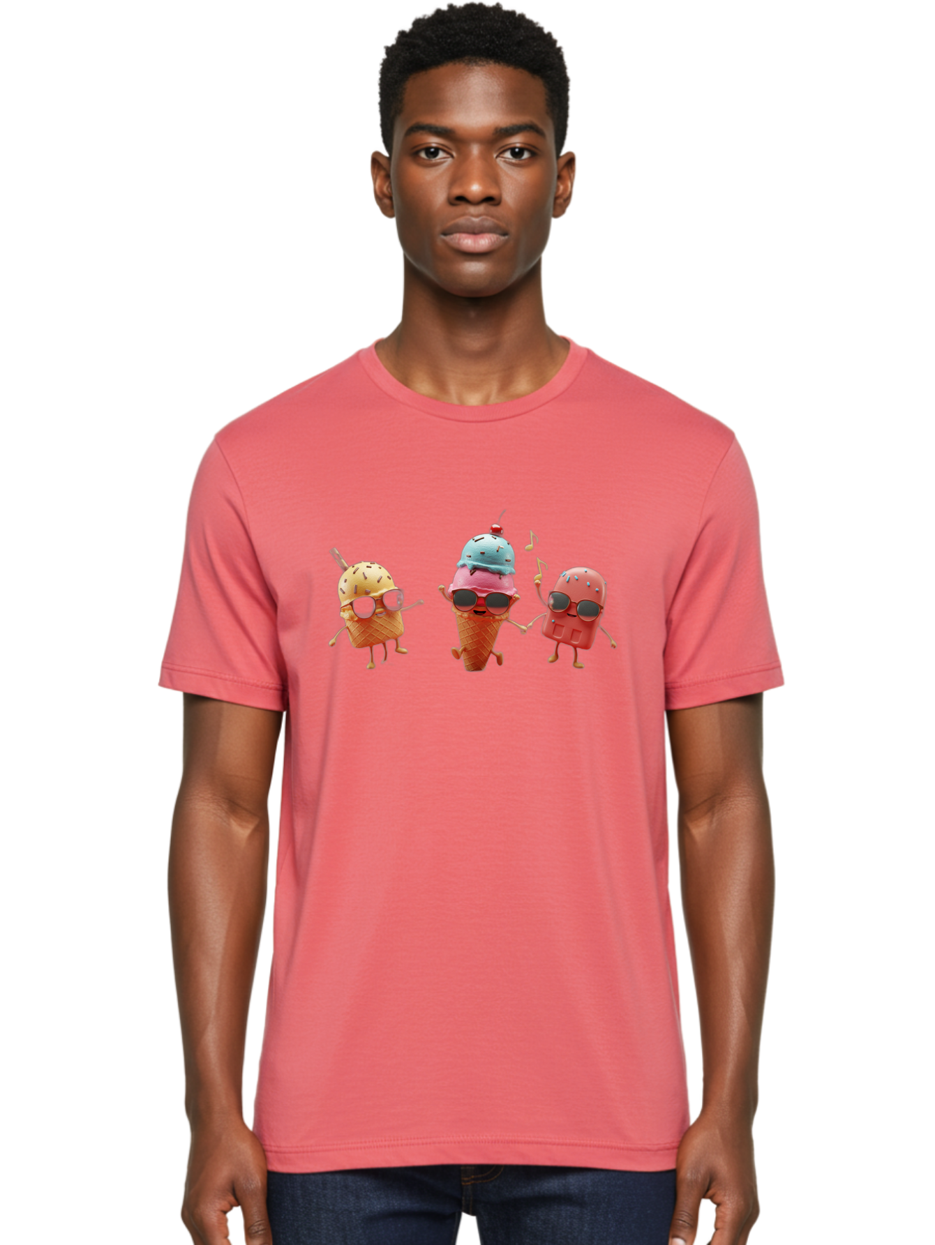 Sunglasses-Ice-Cream Men'S Graphic Tee, 100% Cotton, Comfortable Casual Summer Wear, Machine Washable, Fun Ice Cream Characters, Cool Shades, Summertime Vibes, Dancing Treats, Playful Dessert, Sweet Indulgence, Frozen Fun Bab480