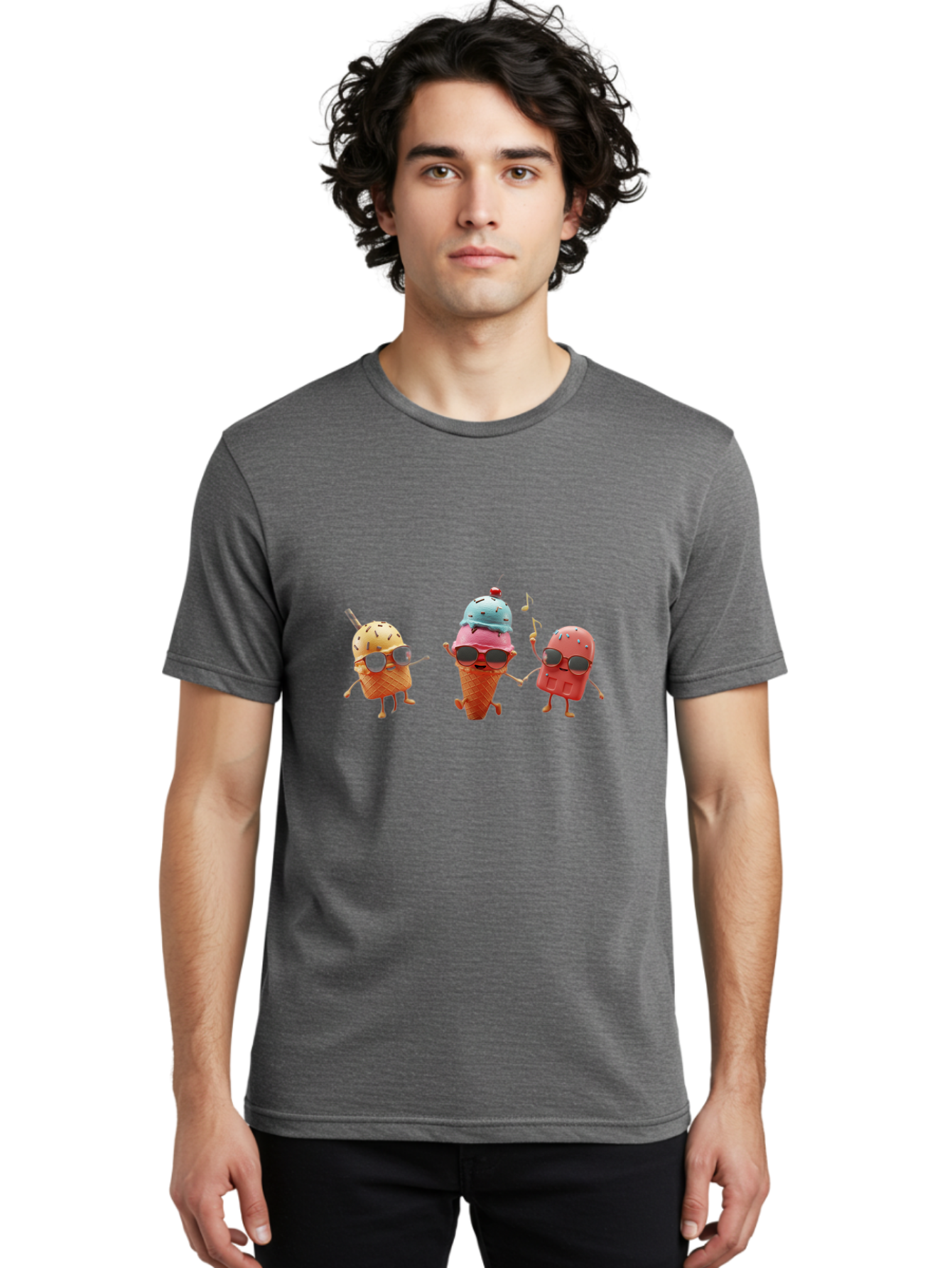 Sunglasses-Ice-Cream Men'S Graphic Tee, 100% Cotton, Comfortable Casual Summer Wear, Machine Washable, Fun Ice Cream Characters, Cool Shades, Summertime Vibes, Dancing Treats, Playful Dessert, Sweet Indulgence, Frozen Fun Bab480