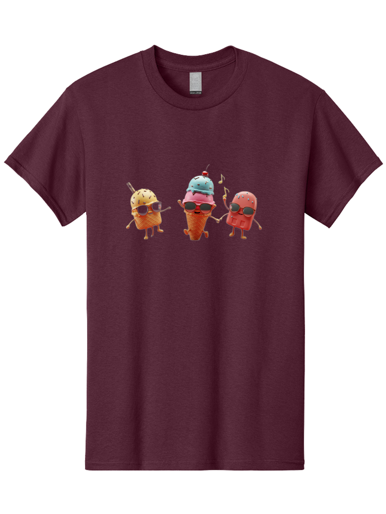 Sunglasses-Ice-Cream Men'S Graphic Tee, 100% Cotton, Comfortable Casual Summer Wear, Machine Washable, Fun Ice Cream Characters, Cool Shades, Summertime Vibes, Dancing Treats, Playful Dessert, Sweet Indulgence, Frozen Fun Bab480