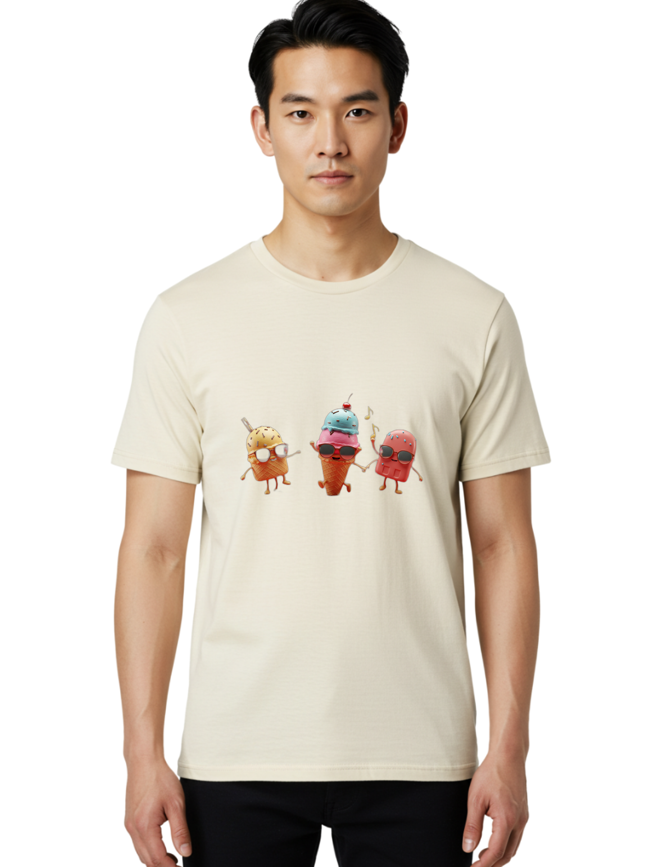 Sunglasses-Ice-Cream Men'S Graphic Tee, 100% Cotton, Comfortable Casual Summer Wear, Machine Washable, Fun Ice Cream Characters, Cool Shades, Summertime Vibes, Dancing Treats, Playful Dessert, Sweet Indulgence, Frozen Fun Bab480