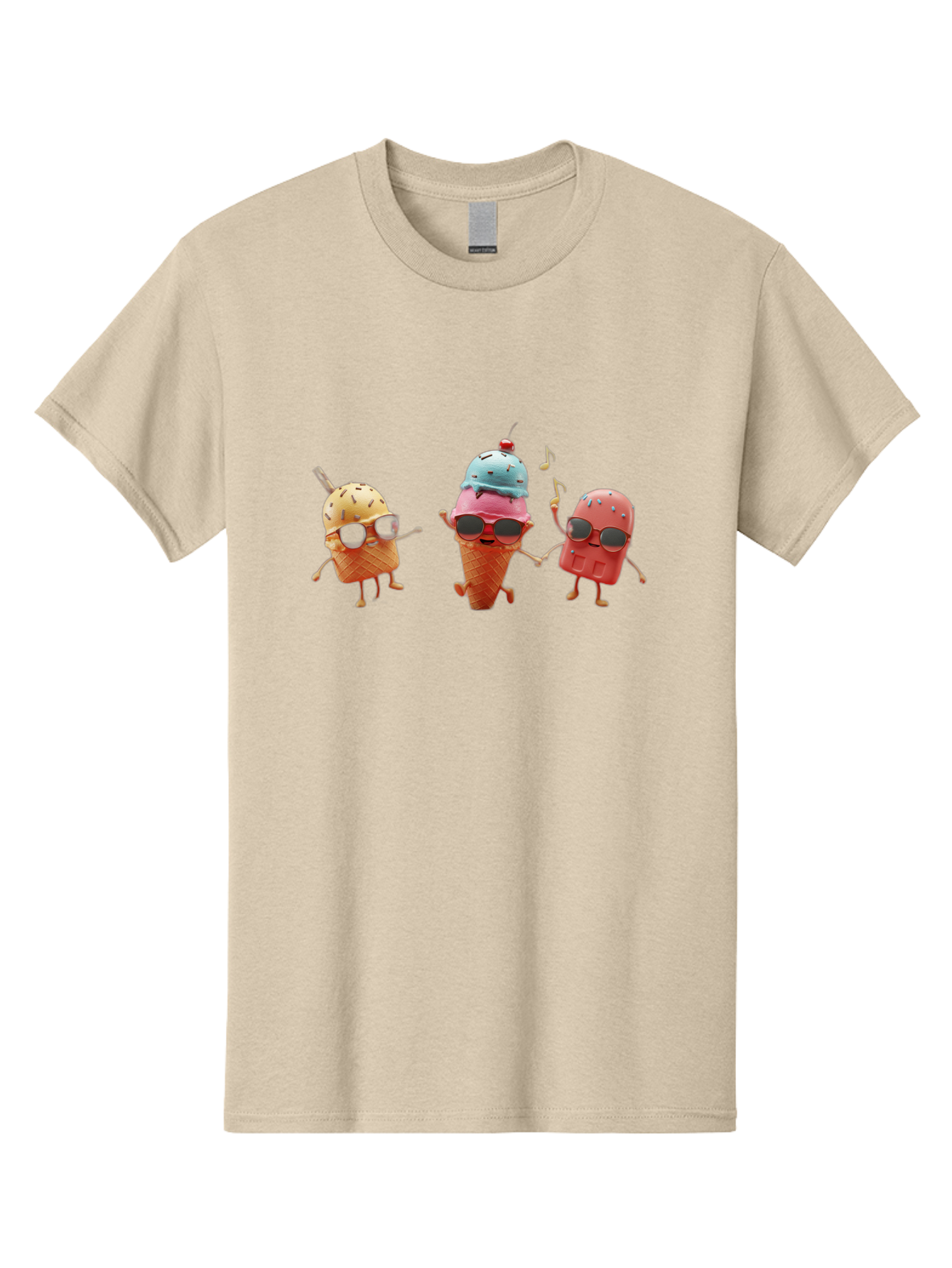 Sunglasses-Ice-Cream Men'S Graphic Tee, 100% Cotton, Comfortable Casual Summer Wear, Machine Washable, Fun Ice Cream Characters, Cool Shades, Summertime Vibes, Dancing Treats, Playful Dessert, Sweet Indulgence, Frozen Fun Bab480