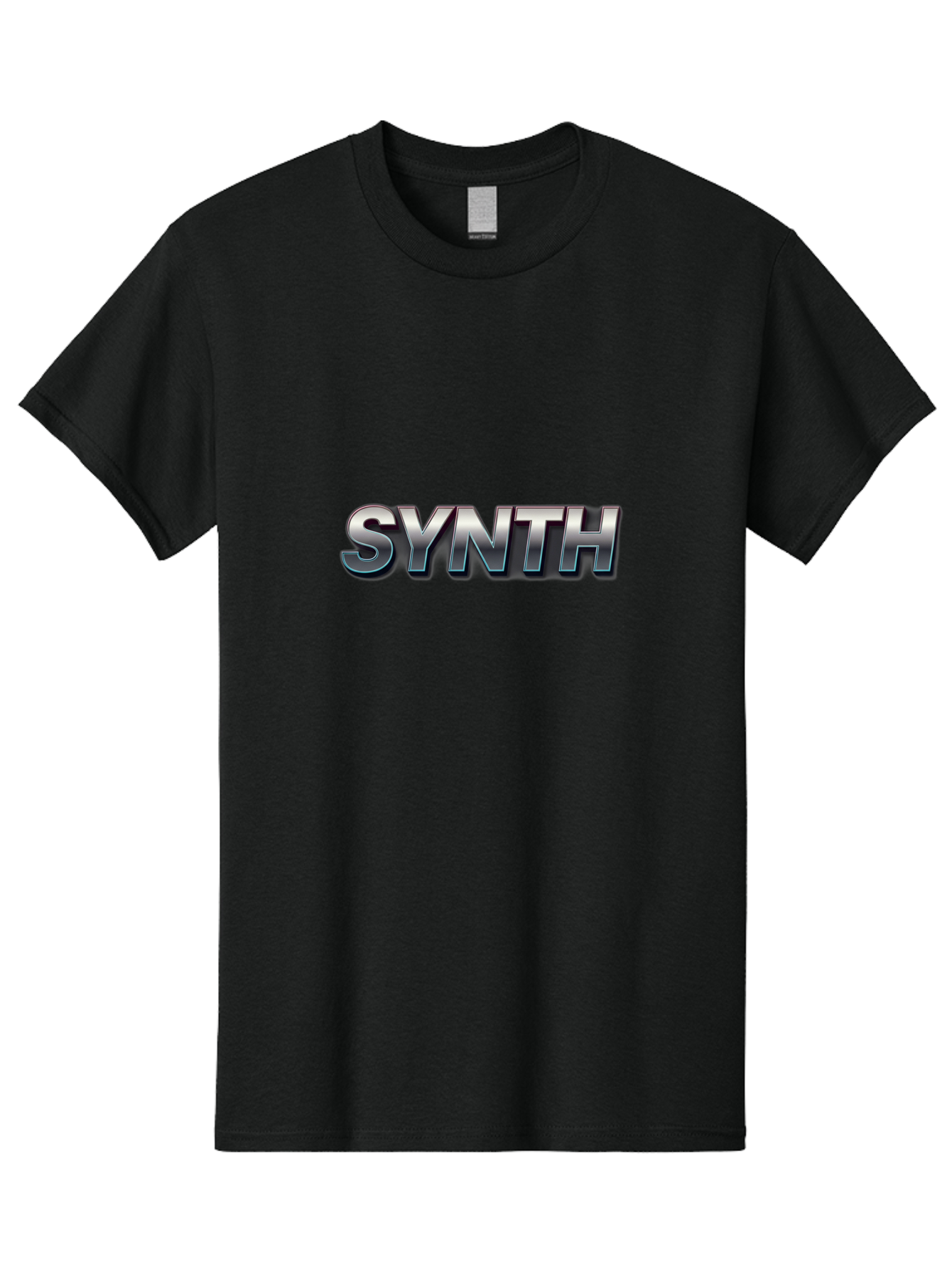 Synth Men'S Graphic Tee, 100% Cotton, Comfortable Casual Summer Wear, Machine Washable, Synth, Silver Text, Bold Font, Chrome Effect, Metallic Sheen, Futuristic Design, Modern Typography, Tech-Inspired Graphic Bab483