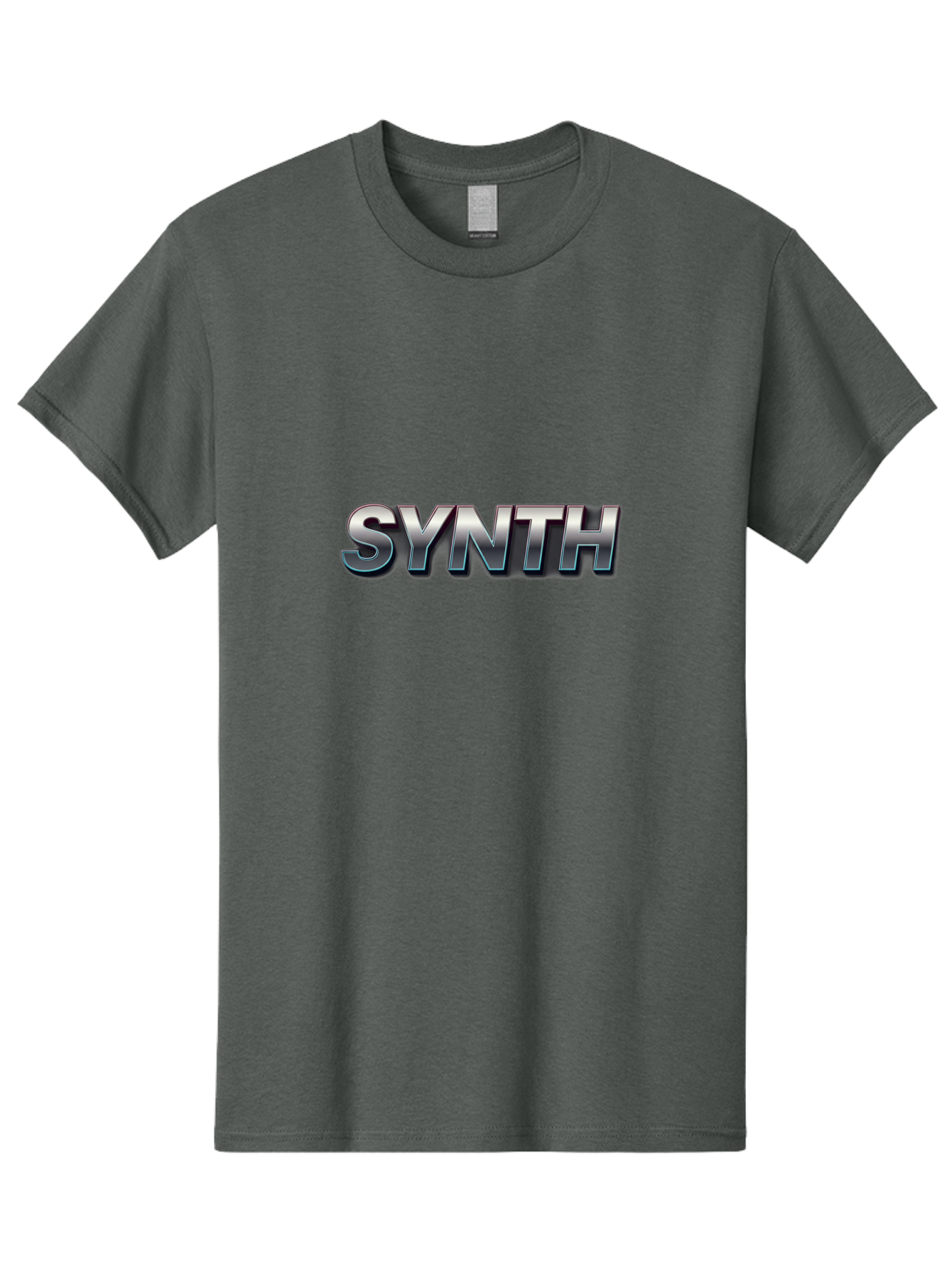 Synth Men'S Graphic Tee, 100% Cotton, Comfortable Casual Summer Wear, Machine Washable, Synth, Silver Text, Bold Font, Chrome Effect, Metallic Sheen, Futuristic Design, Modern Typography, Tech-Inspired Graphic Bab483