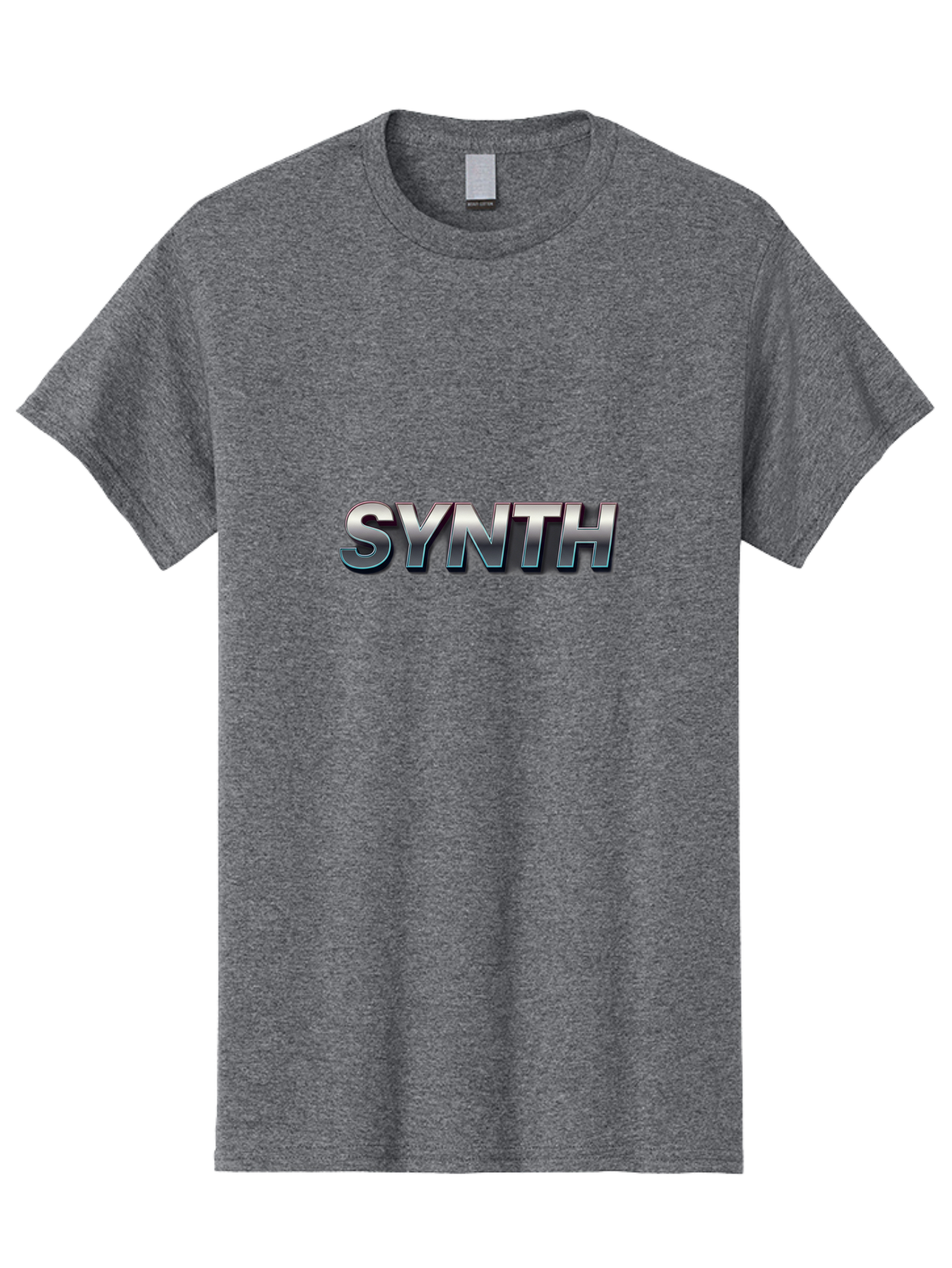 Synth Men'S Graphic Tee, 100% Cotton, Comfortable Casual Summer Wear, Machine Washable, Synth, Silver Text, Bold Font, Chrome Effect, Metallic Sheen, Futuristic Design, Modern Typography, Tech-Inspired Graphic Bab483