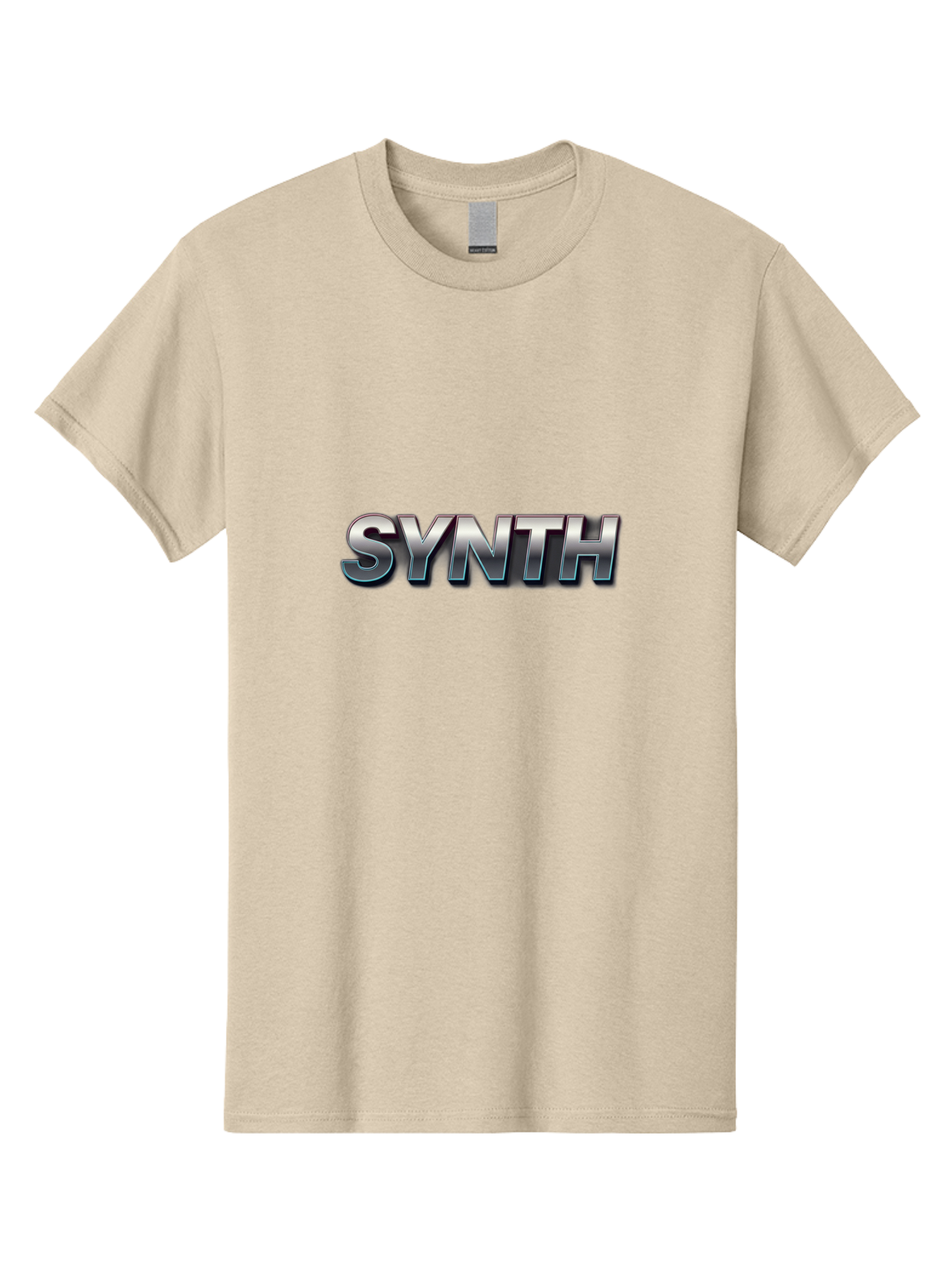 Synth Men'S Graphic Tee, 100% Cotton, Comfortable Casual Summer Wear, Machine Washable, Synth, Silver Text, Bold Font, Chrome Effect, Metallic Sheen, Futuristic Design, Modern Typography, Tech-Inspired Graphic Bab483