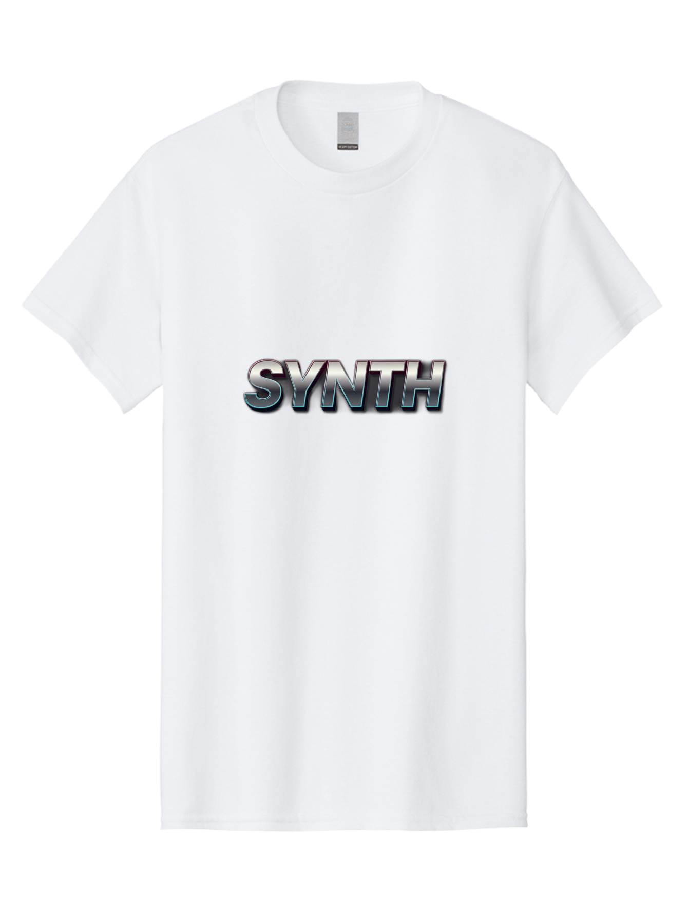 Synth Men'S Graphic Tee, 100% Cotton, Comfortable Casual Summer Wear, Machine Washable, Synth, Silver Text, Bold Font, Chrome Effect, Metallic Sheen, Futuristic Design, Modern Typography, Tech-Inspired Graphic Bab483