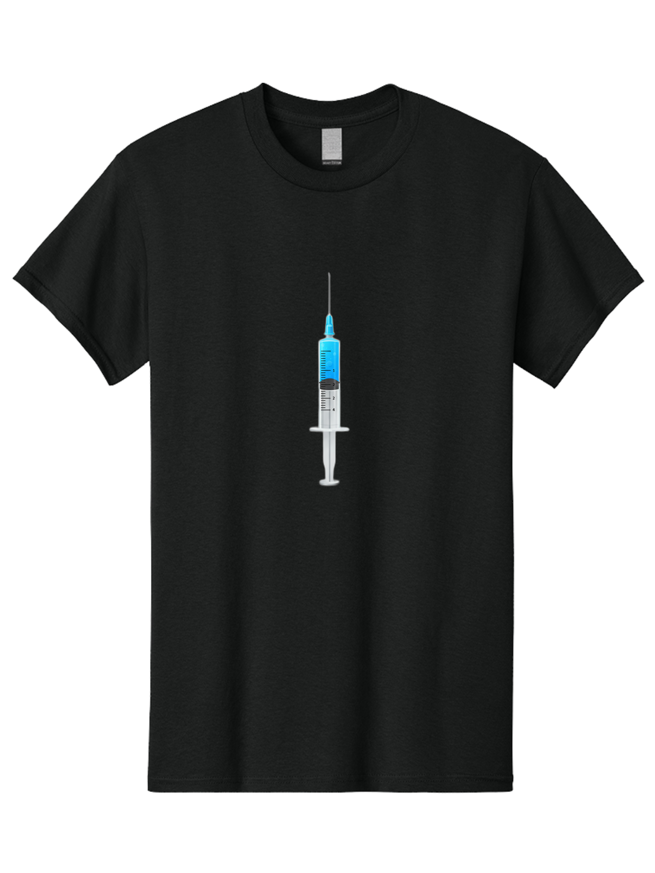 Syringe Men'S Graphic Tee, 100% Cotton, Comfortable Casual Summer Wear, Machine Washable, Medical Syringe, Vaccine Administration, Healthcare, Medical Equipment, Injection, Blue Liquid, Clear Barrel, Measurement Markings Bab485