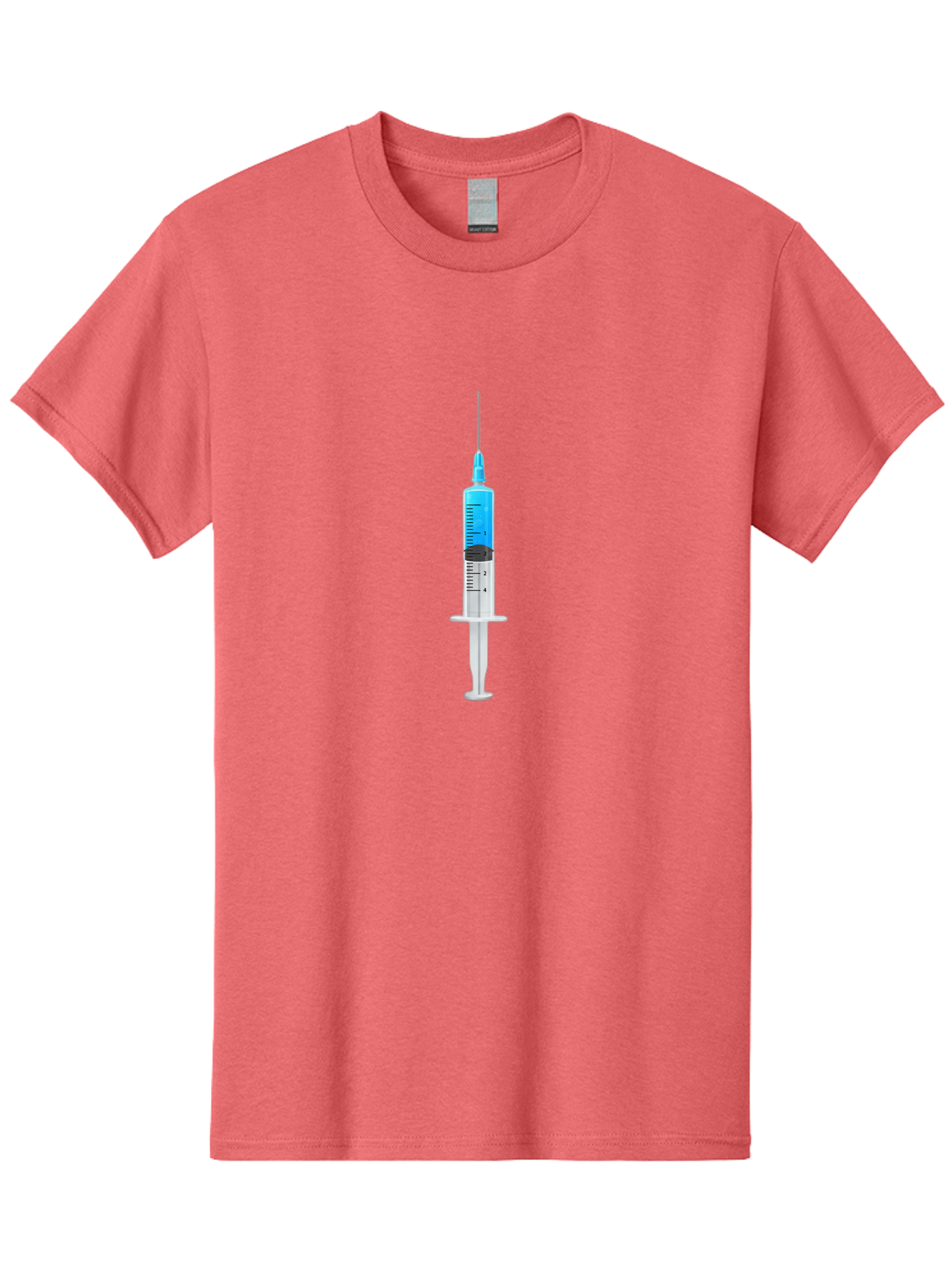 Syringe Men'S Graphic Tee, 100% Cotton, Comfortable Casual Summer Wear, Machine Washable, Medical Syringe, Vaccine Administration, Healthcare, Medical Equipment, Injection, Blue Liquid, Clear Barrel, Measurement Markings Bab485