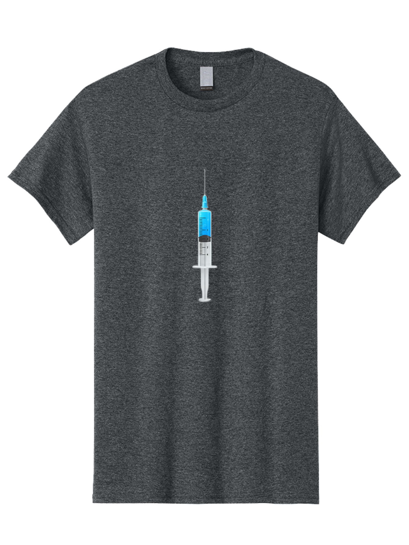 Syringe Men'S Graphic Tee, 100% Cotton, Comfortable Casual Summer Wear, Machine Washable, Medical Syringe, Vaccine Administration, Healthcare, Medical Equipment, Injection, Blue Liquid, Clear Barrel, Measurement Markings Bab485