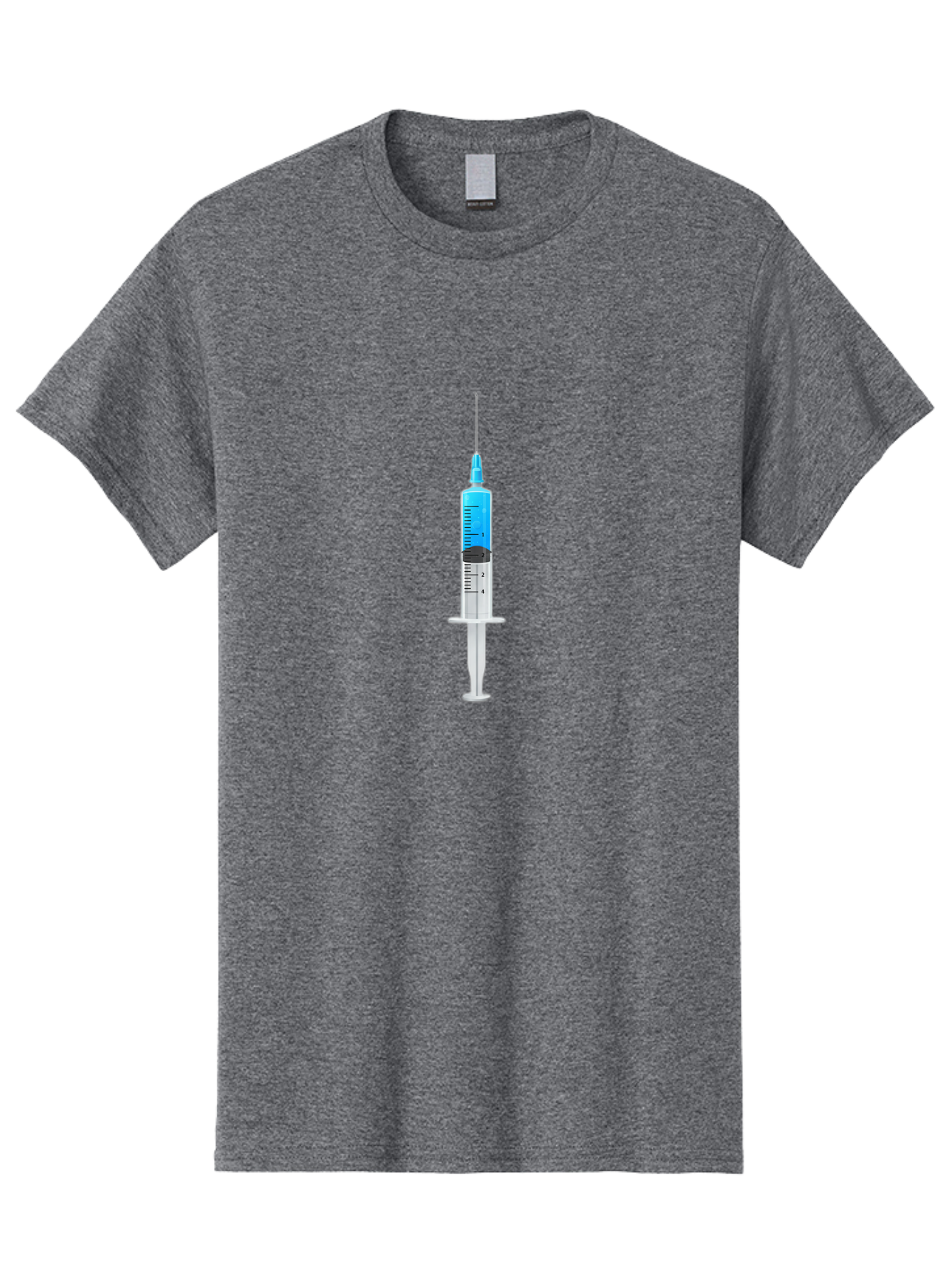 Syringe Men'S Graphic Tee, 100% Cotton, Comfortable Casual Summer Wear, Machine Washable, Medical Syringe, Vaccine Administration, Healthcare, Medical Equipment, Injection, Blue Liquid, Clear Barrel, Measurement Markings Bab485